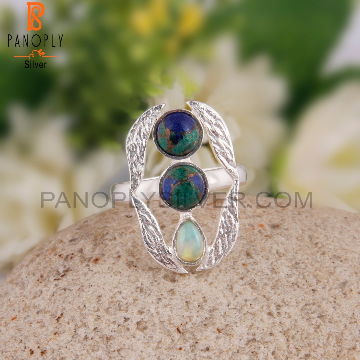 Mojave Azurite Malachite, Ethiopian Opal 925 Silver Gift Ring