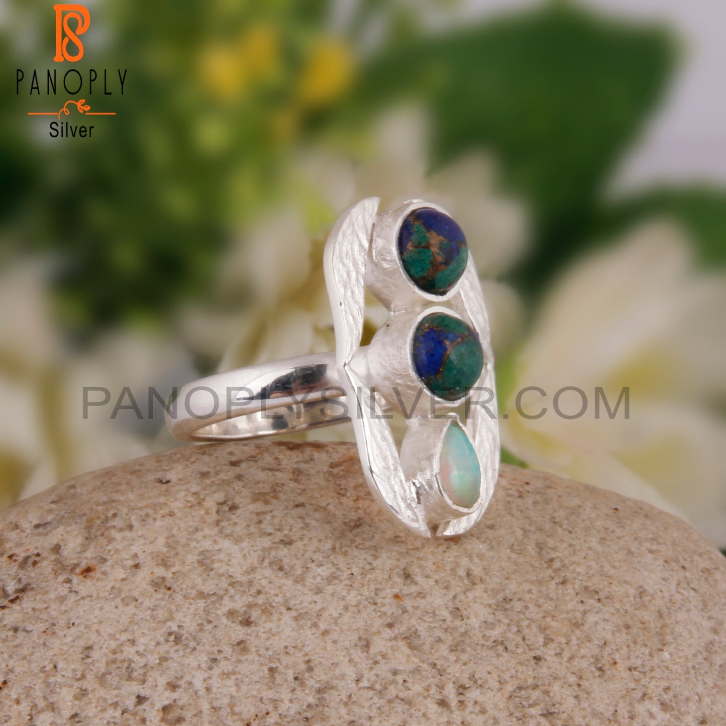 Mojave Azurite Malachite, Ethiopian Opal 925 Silver Gift Ring