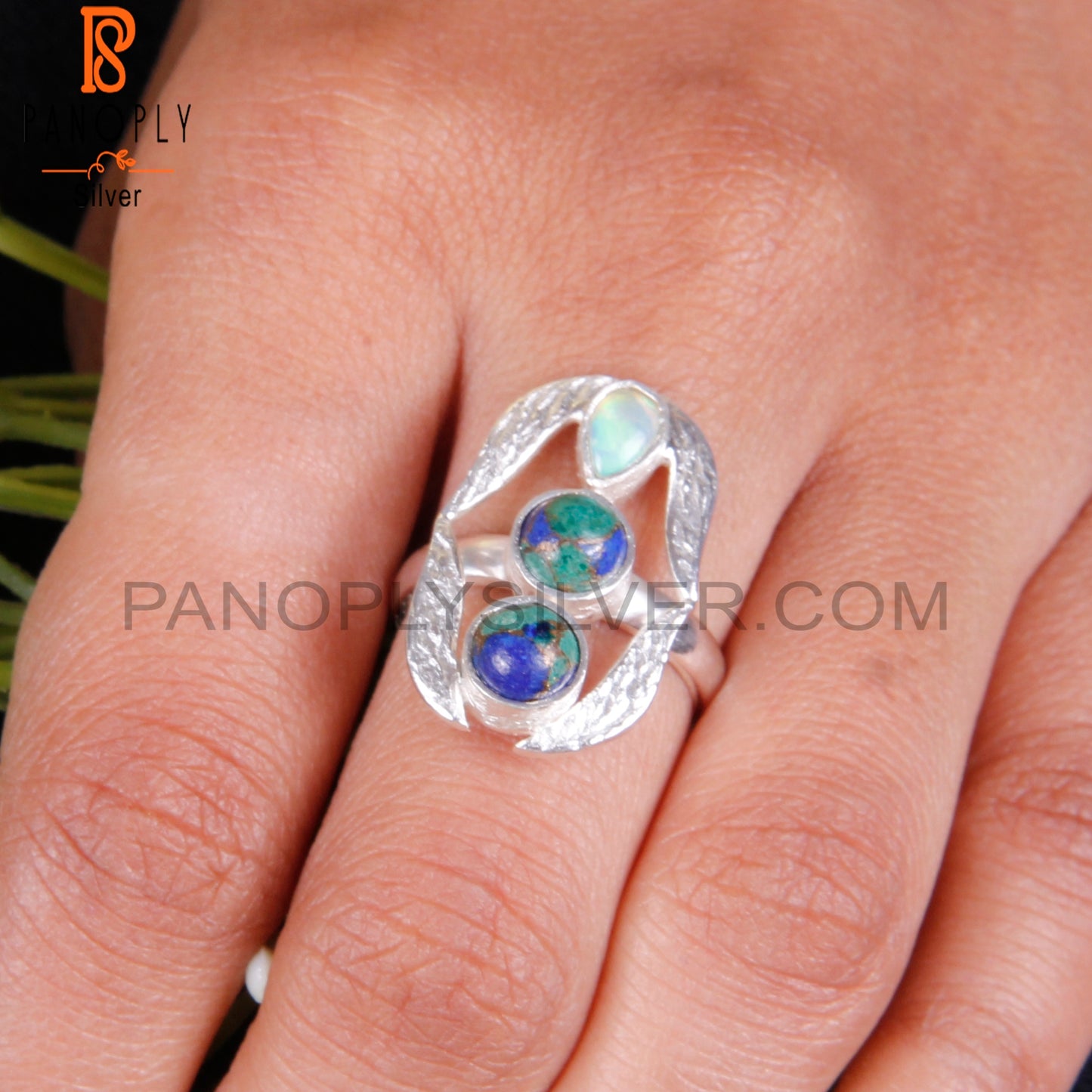 Mojave Azurite Malachite, Ethiopian Opal 925 Silver Gift Ring