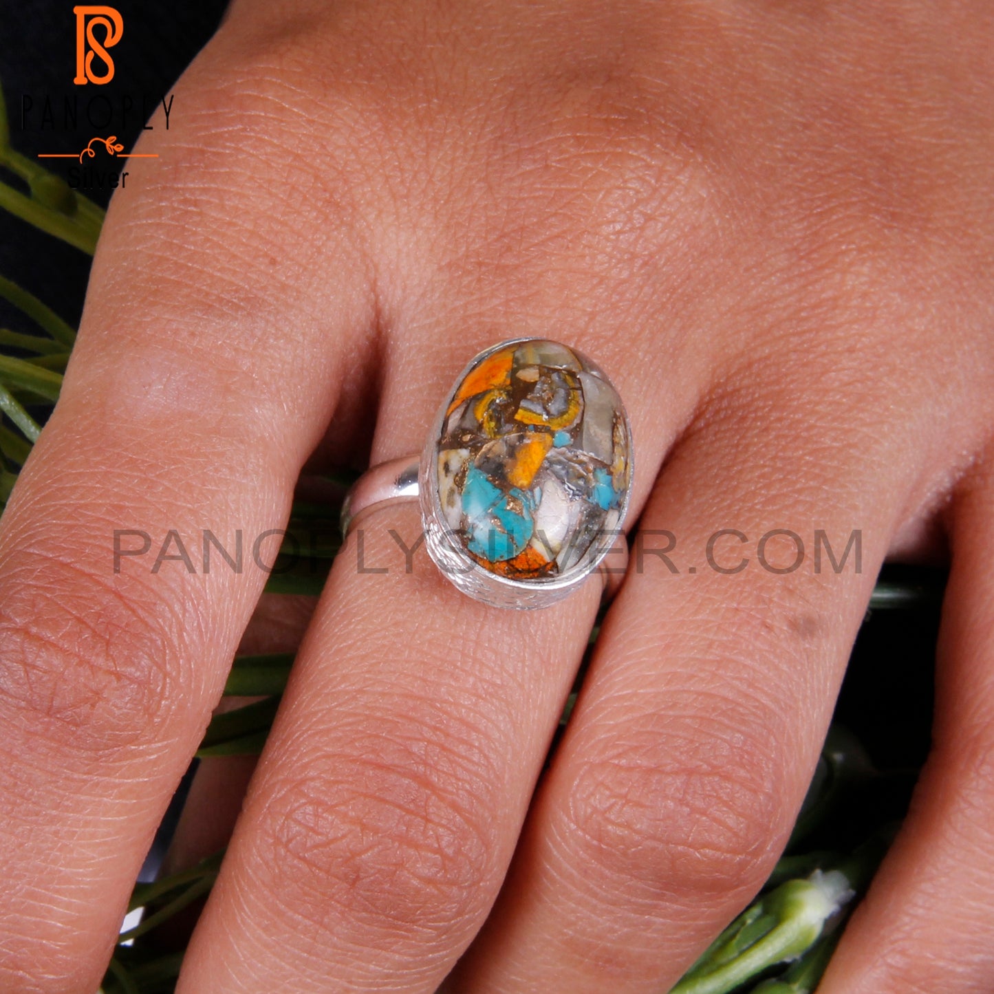 Bumblebee Mojave Turquoise Oval 925 Sterling Silver Ring