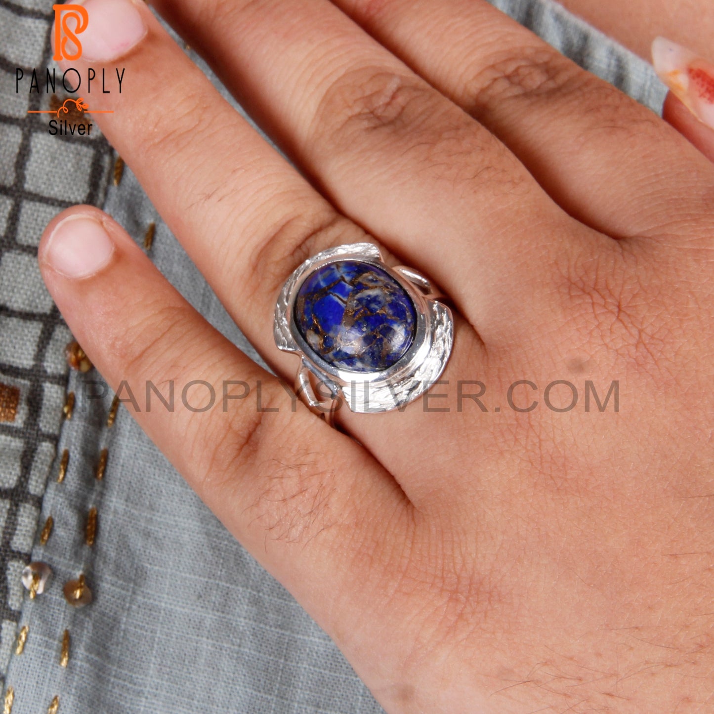 Oval Mojave Copper Lapis 925 Sterling Silver Ring