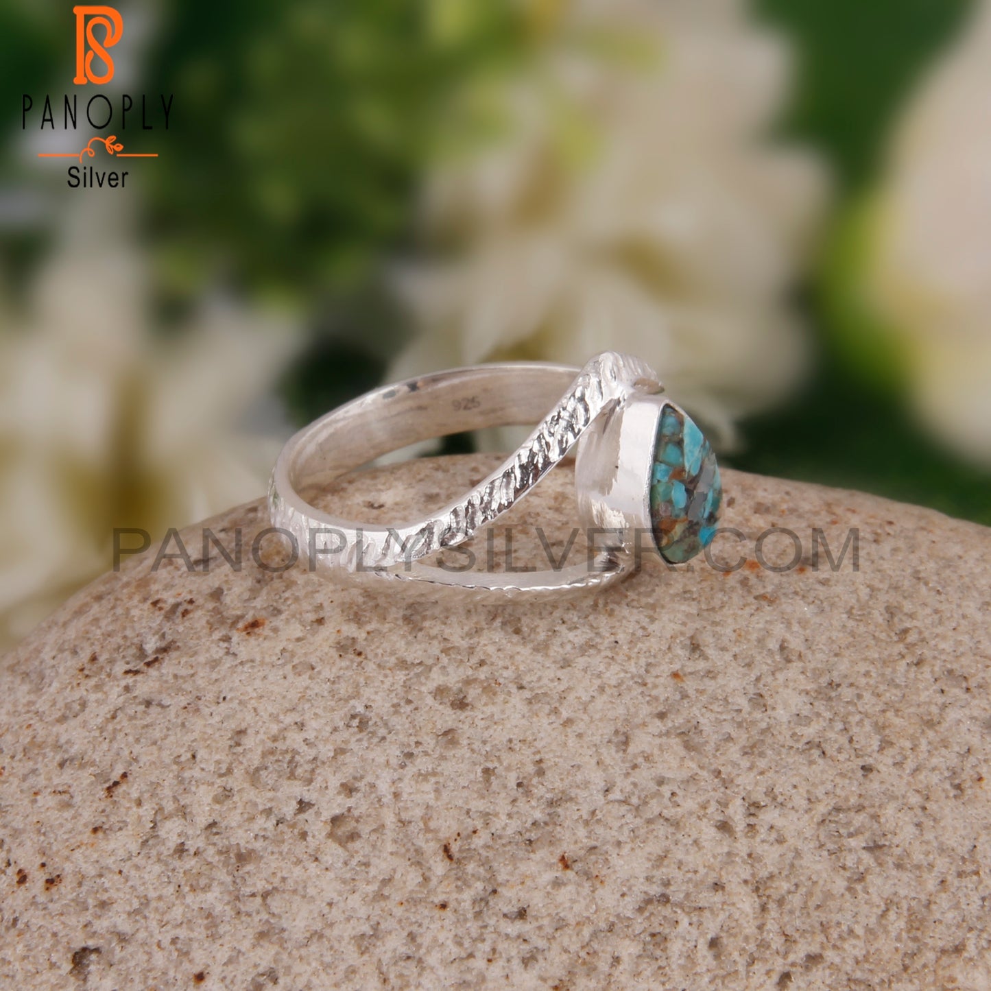 Boulder Turquoise Stylish Pear 925 Silver Classic Ring