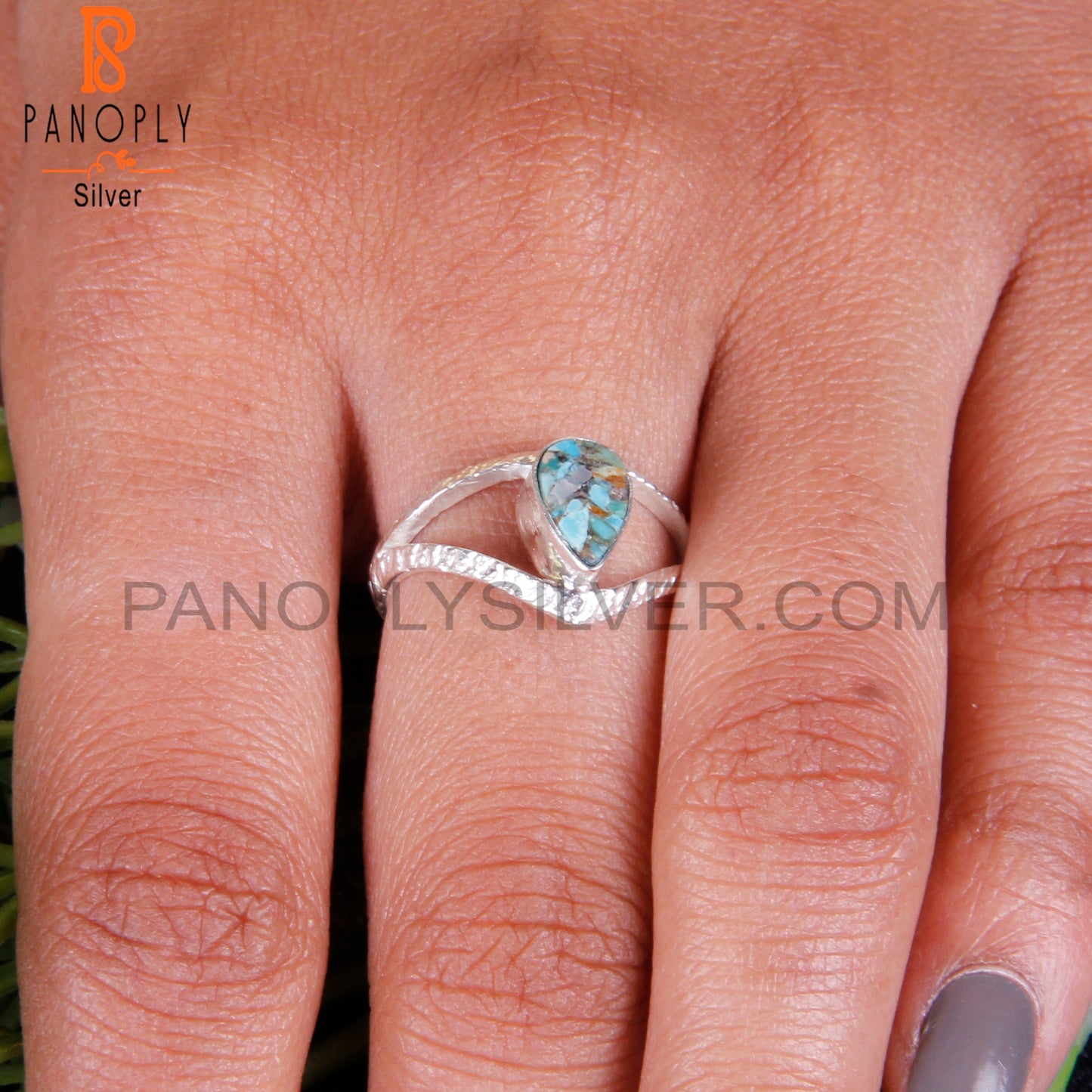 Boulder Turquoise Stylish Pear 925 Silver Classic Ring