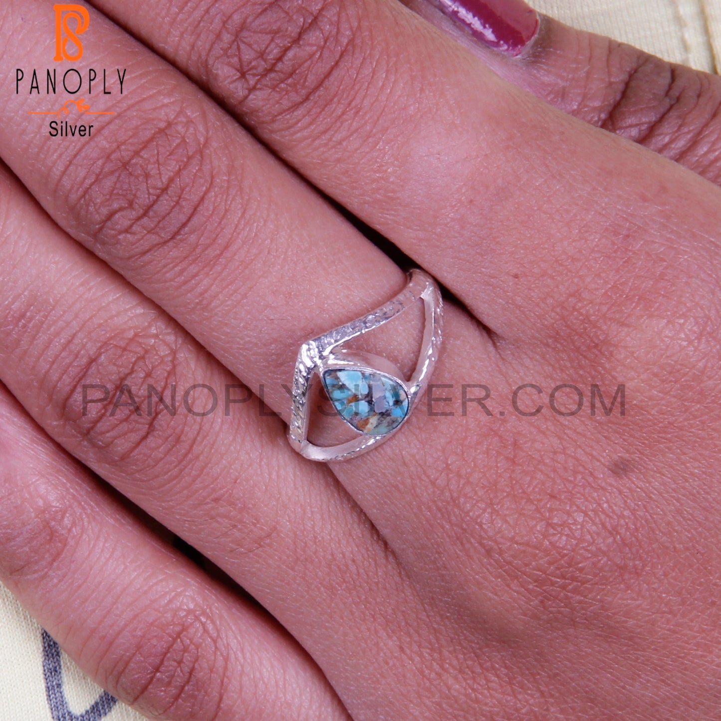 Boulder Turquoise Stylish Pear 925 Silver Classic Ring