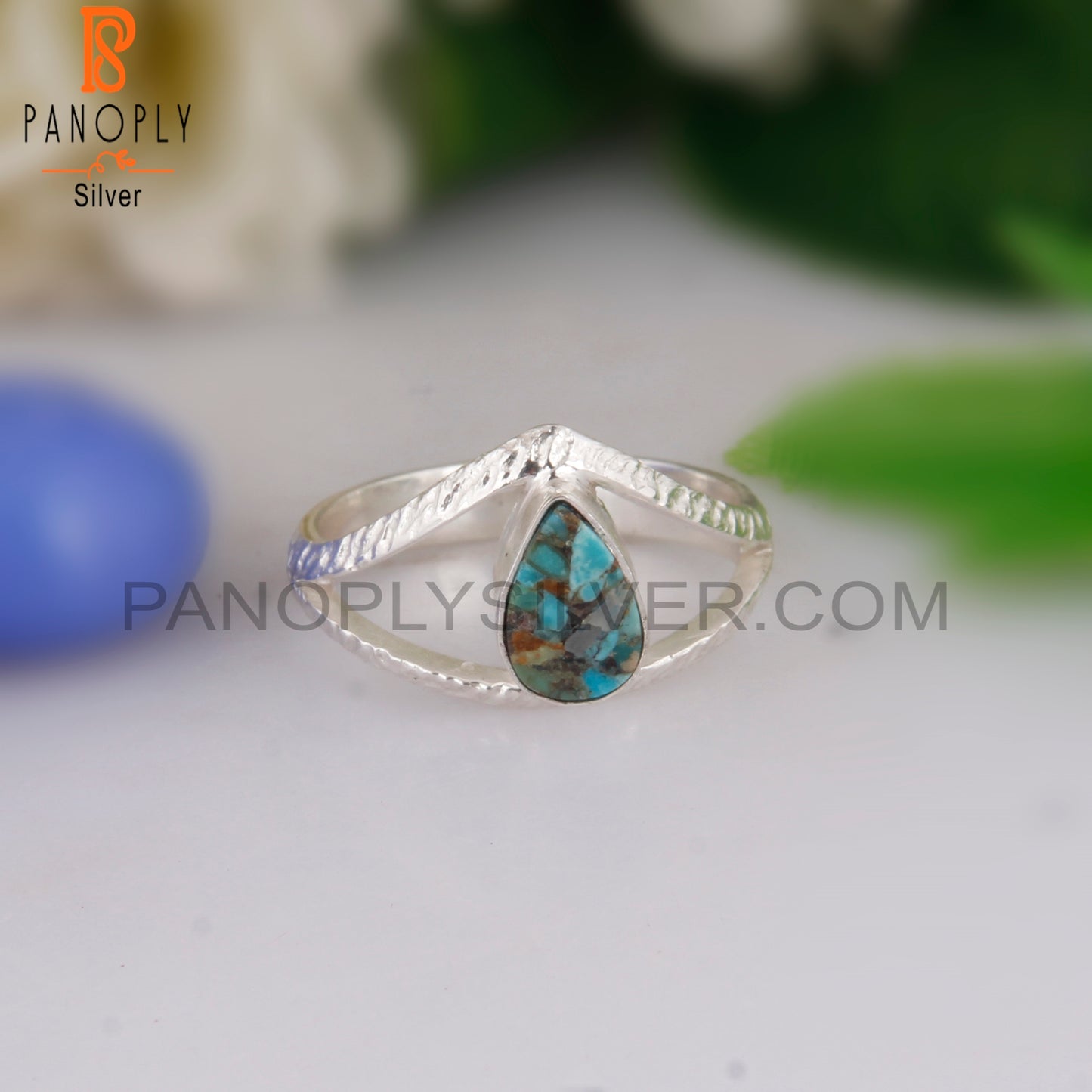 Boulder Turquoise Stylish Pear 925 Silver Classic Ring