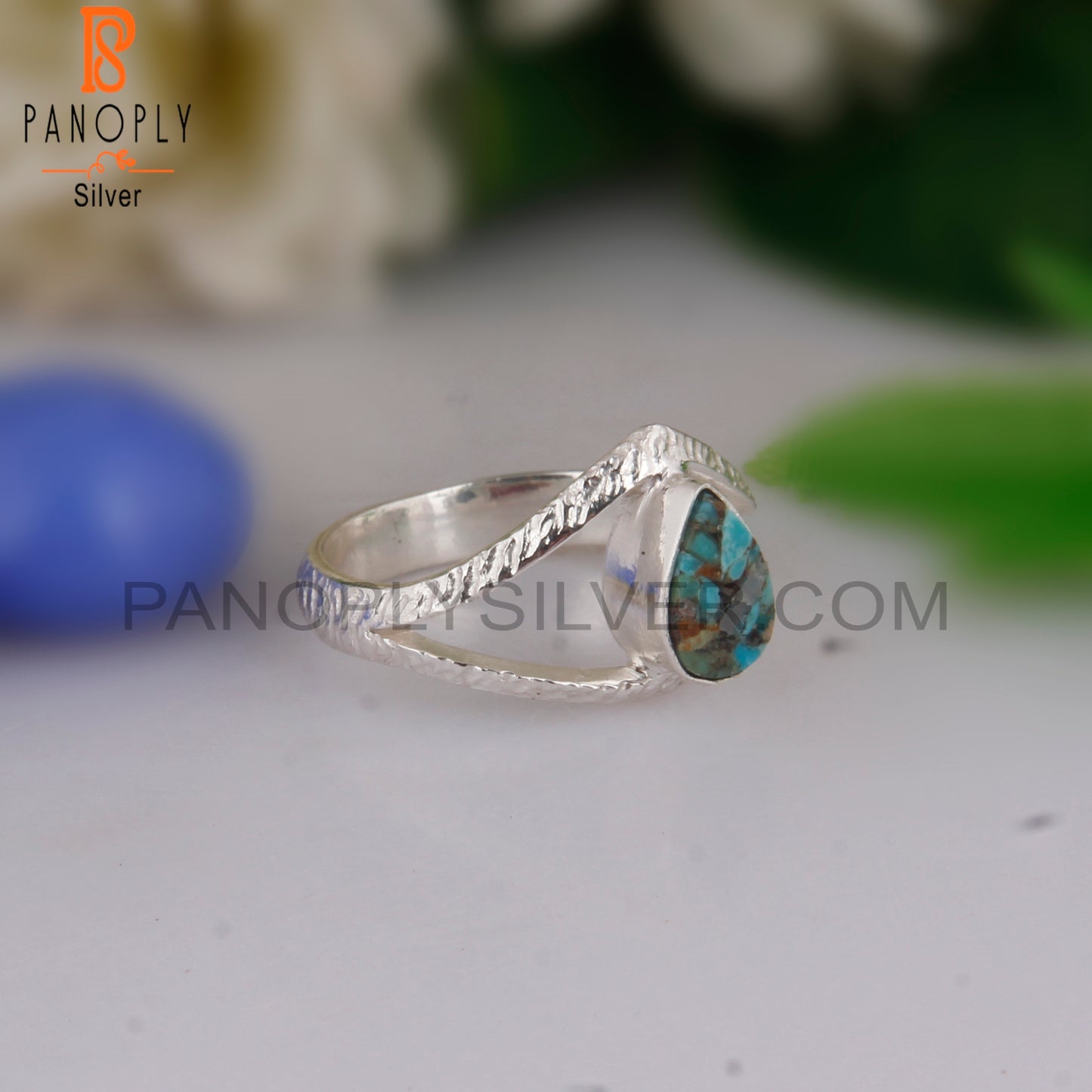 Boulder Turquoise Stylish Pear 925 Silver Classic Ring