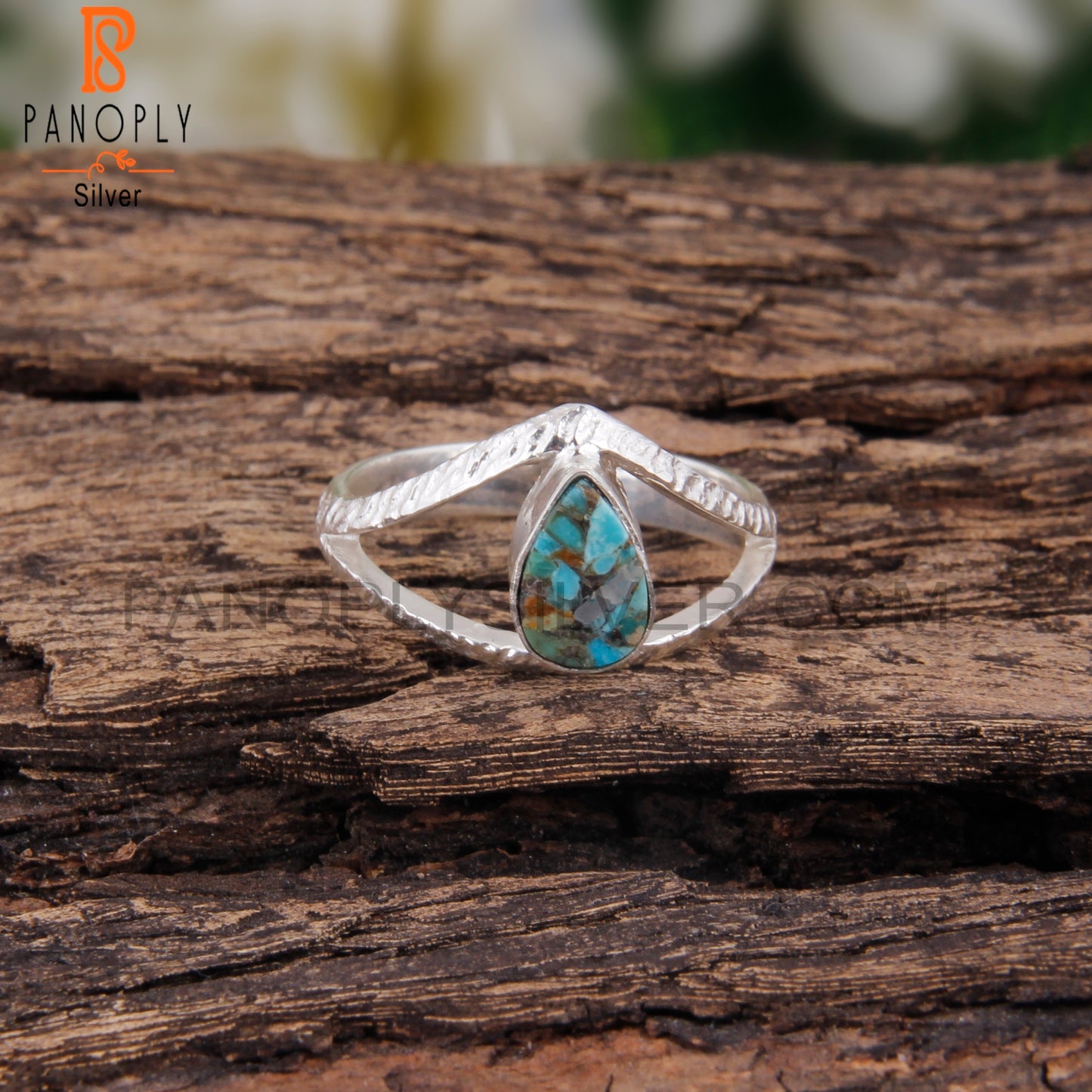 Boulder Turquoise Stylish Pear 925 Silver Classic Ring