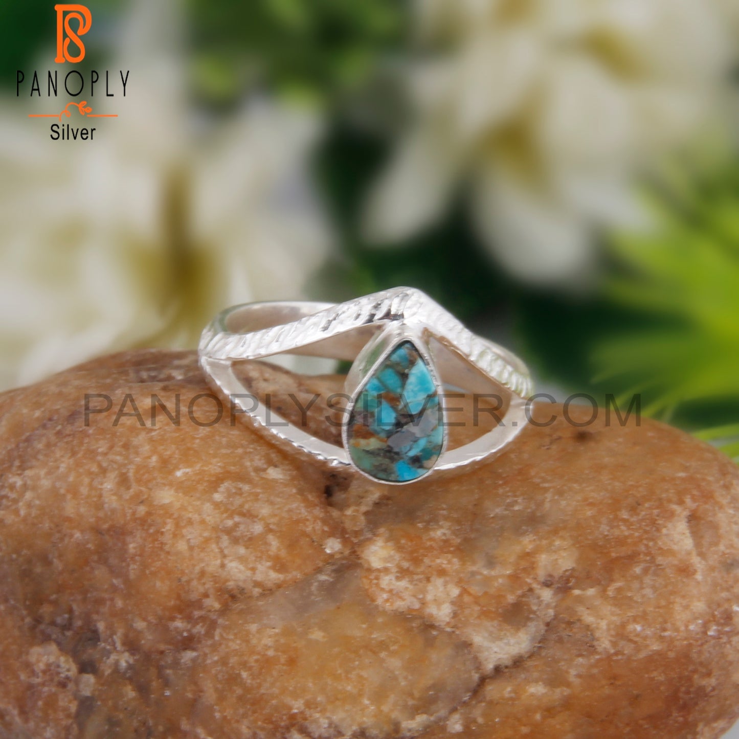 Boulder Turquoise Stylish Pear 925 Silver Classic Ring