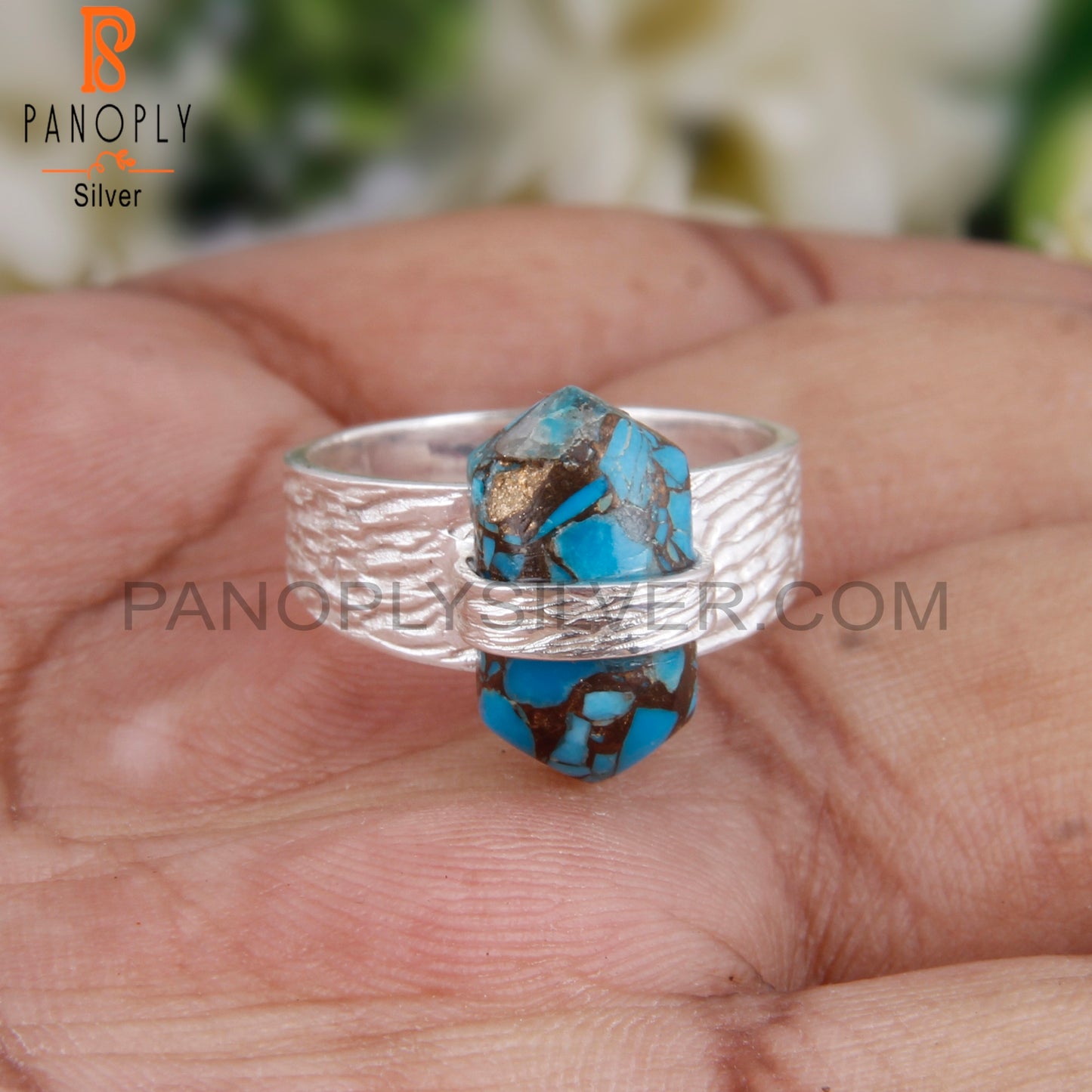 Dainty Mojave Copper Turquoise 925 Silver Ring