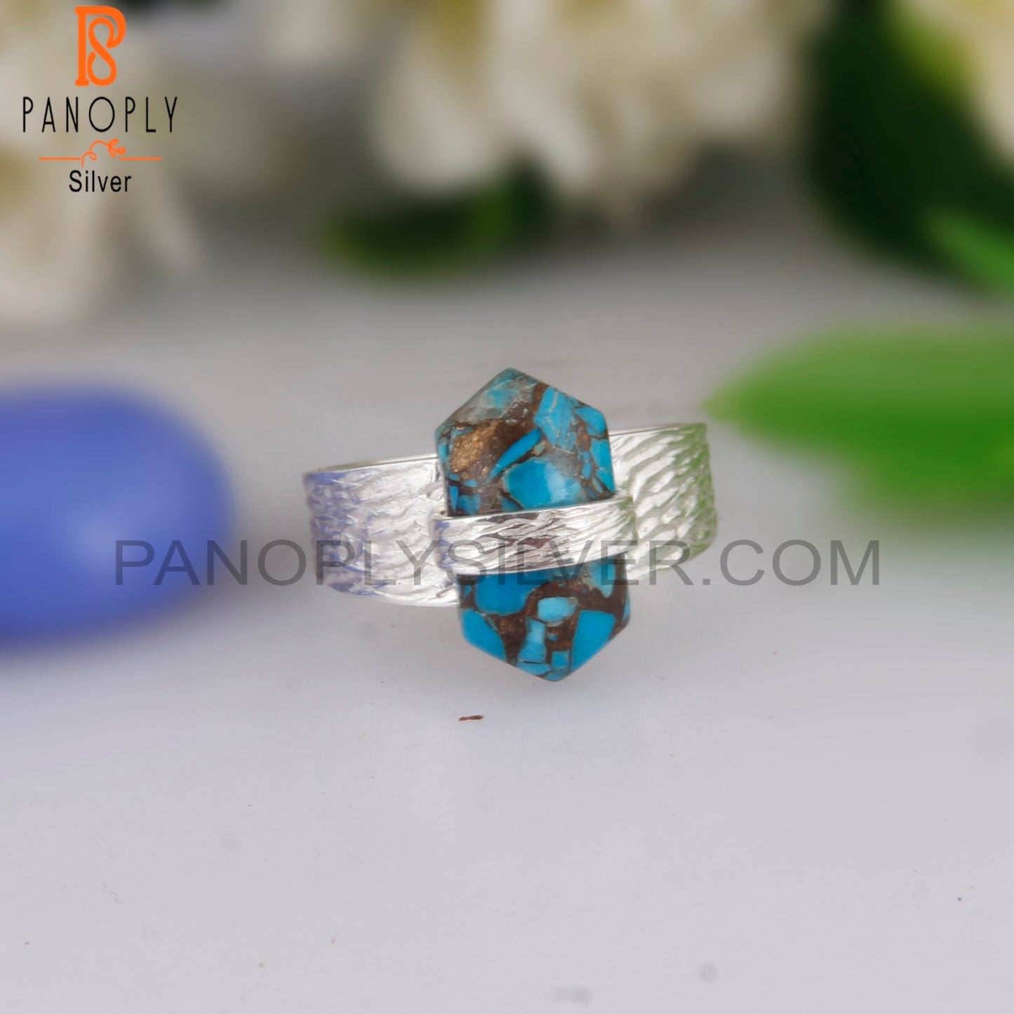 Dainty Mojave Copper Turquoise 925 Silver Ring