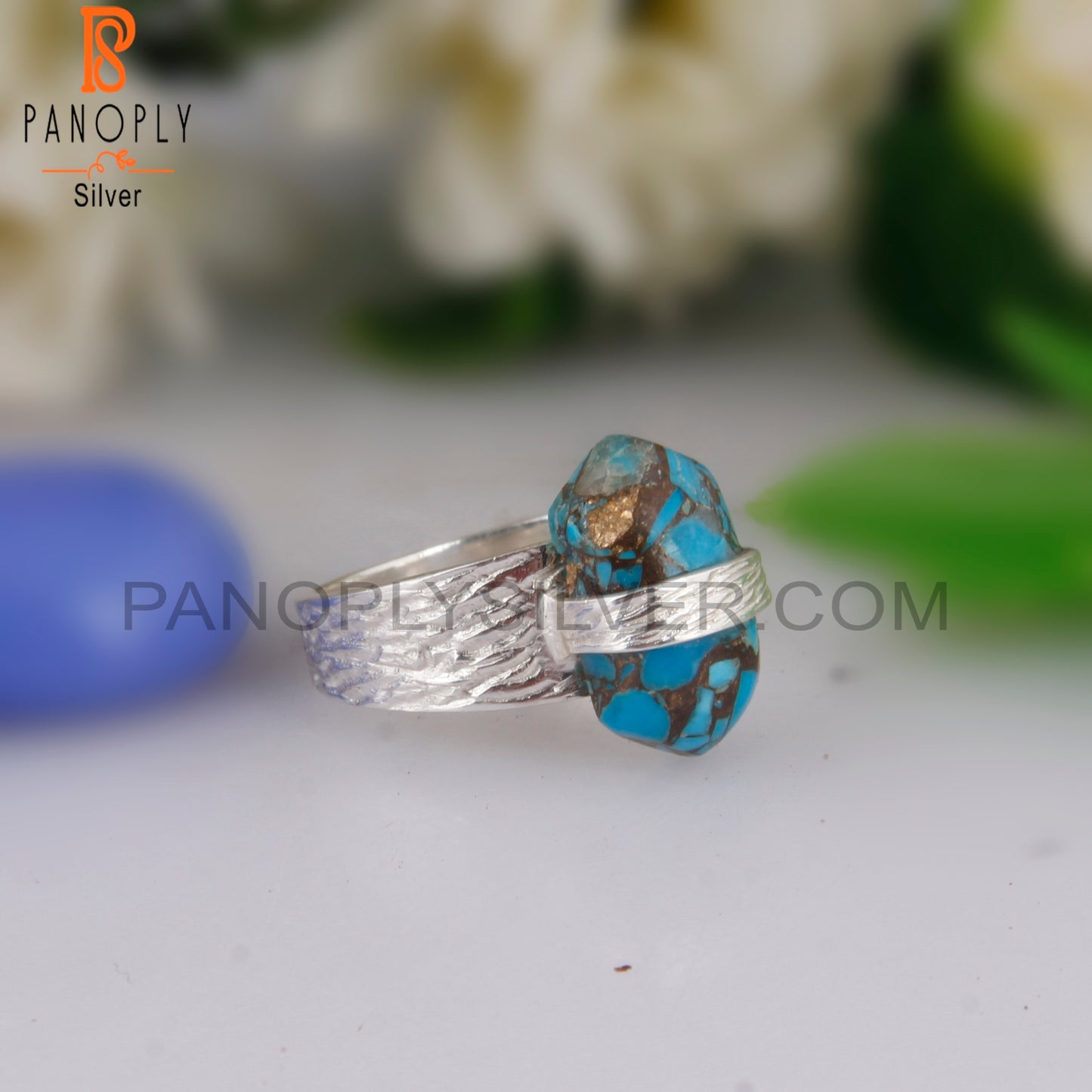 Dainty Mojave Copper Turquoise 925 Silver Ring