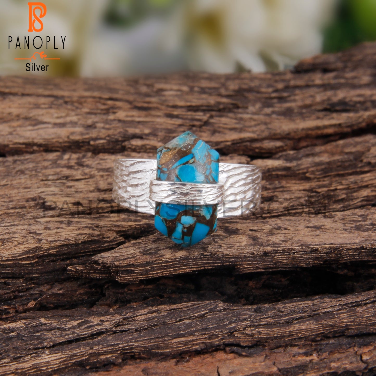 Dainty Mojave Copper Turquoise 925 Silver Ring