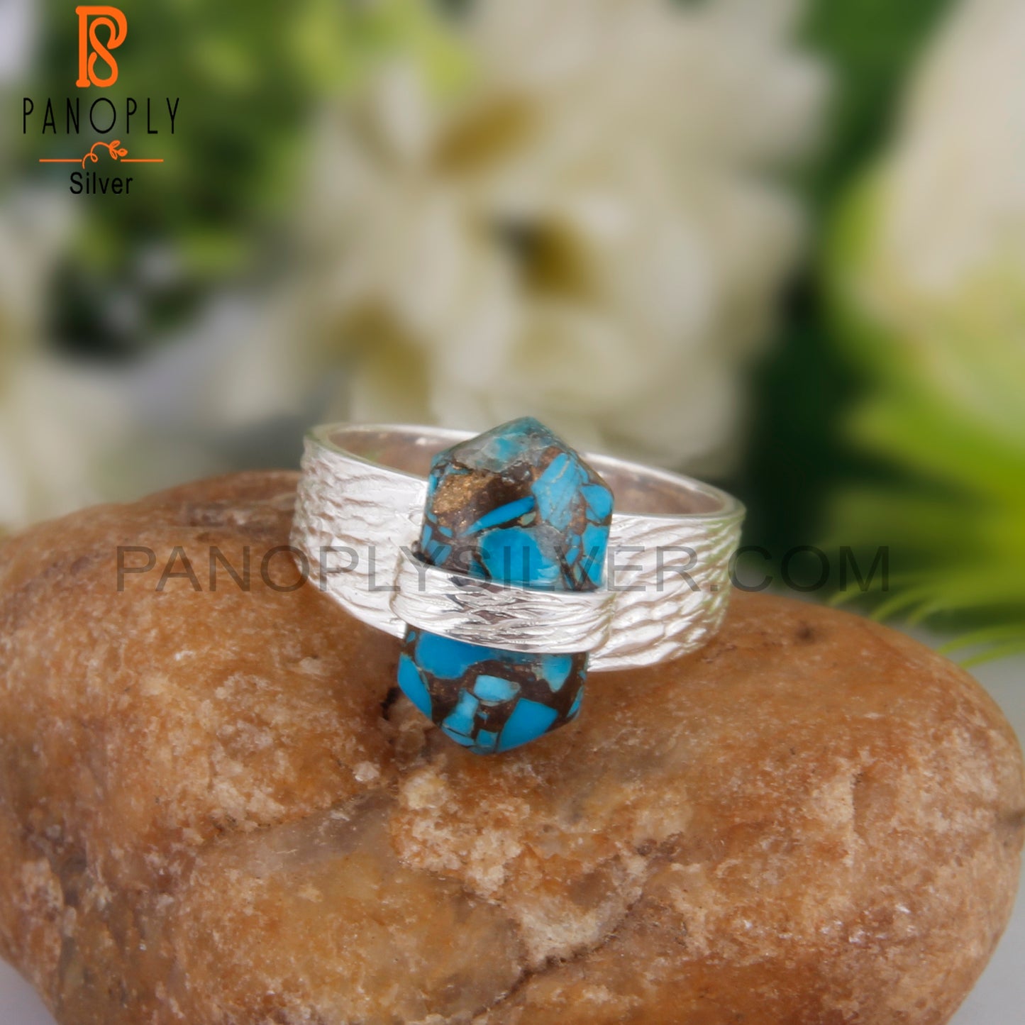 Dainty Mojave Copper Turquoise 925 Silver Ring