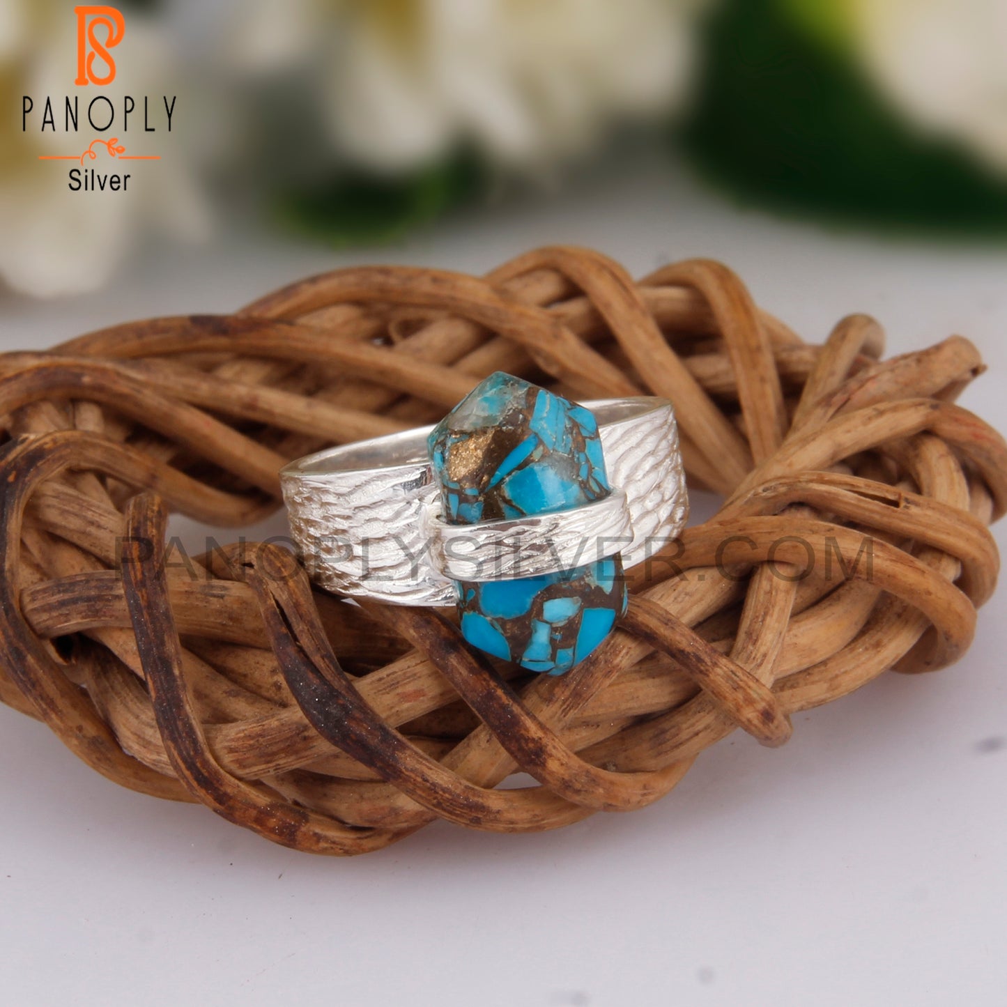 Dainty Mojave Copper Turquoise 925 Silver Ring