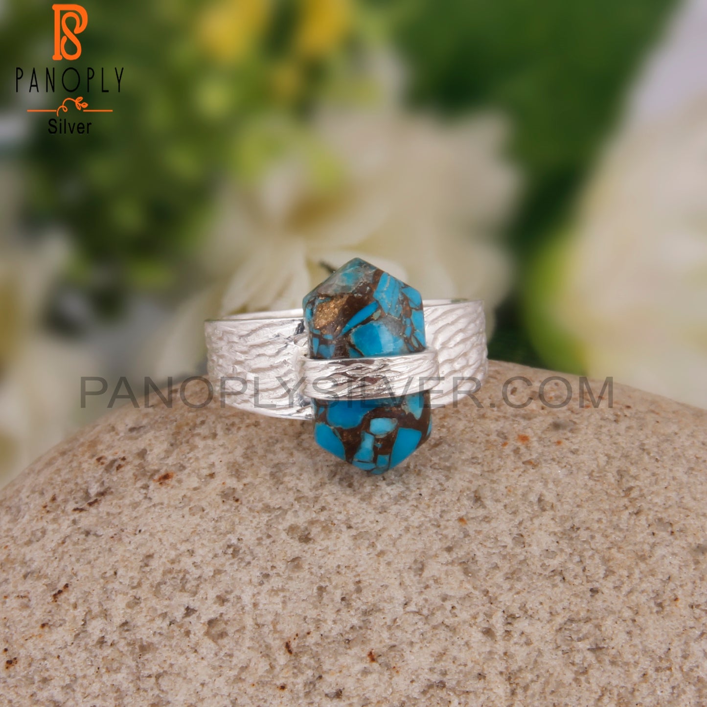Dainty Mojave Copper Turquoise 925 Silver Ring