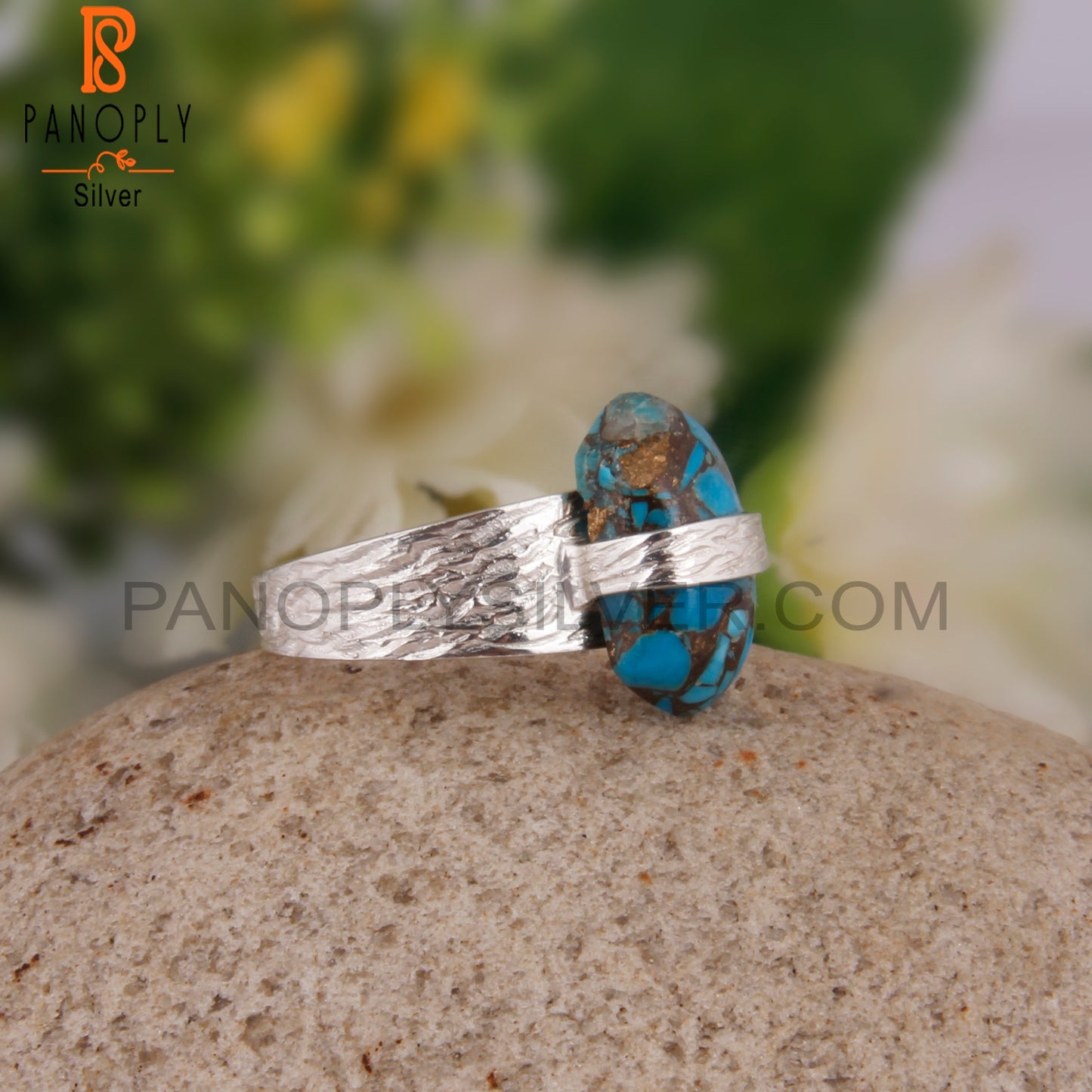 Dainty Mojave Copper Turquoise 925 Silver Ring