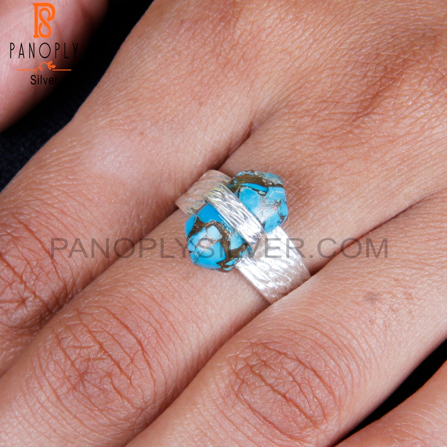 Dainty Mojave Copper Turquoise 925 Silver Ring
