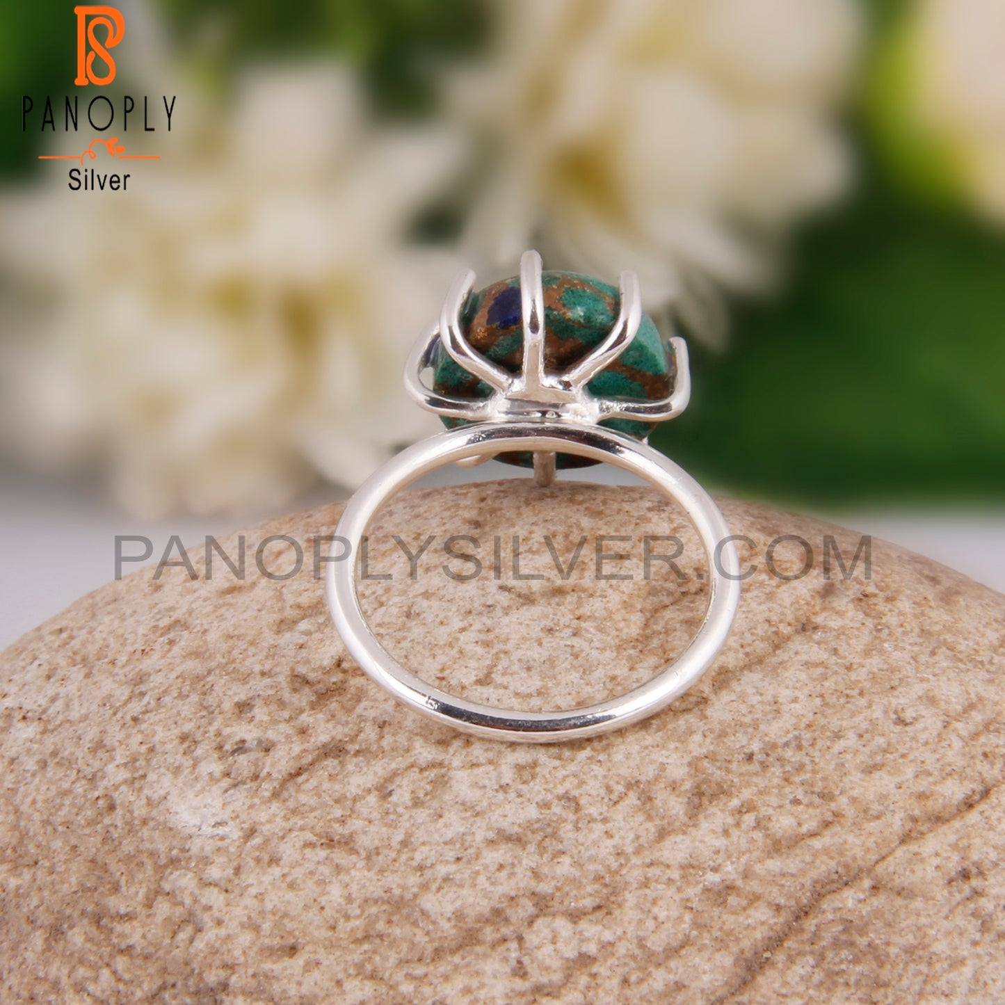 Hypoallergenic Mojave Azurite Malachite Round Silver Ring