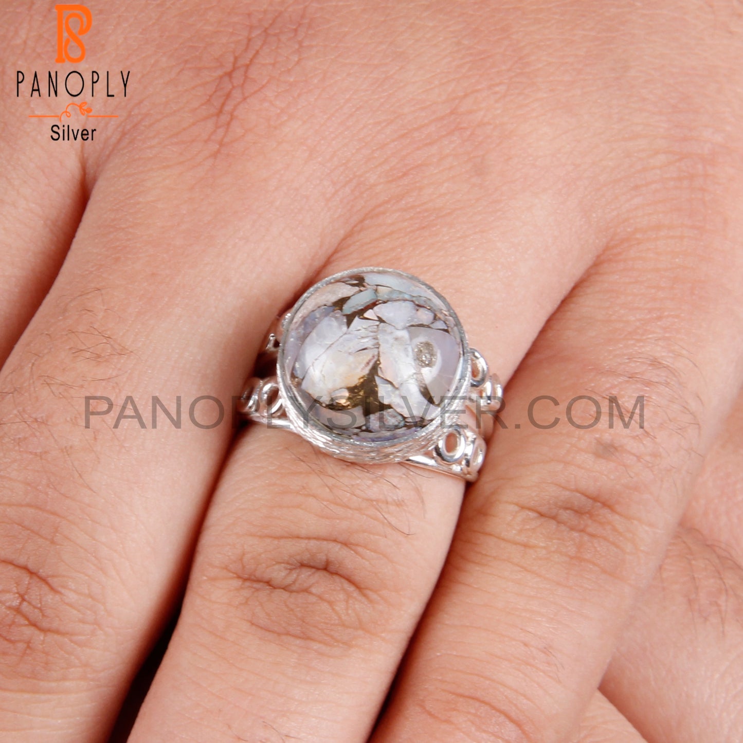 Stylish Mojave Copper Opal Round 925 Sterling Silver Ring