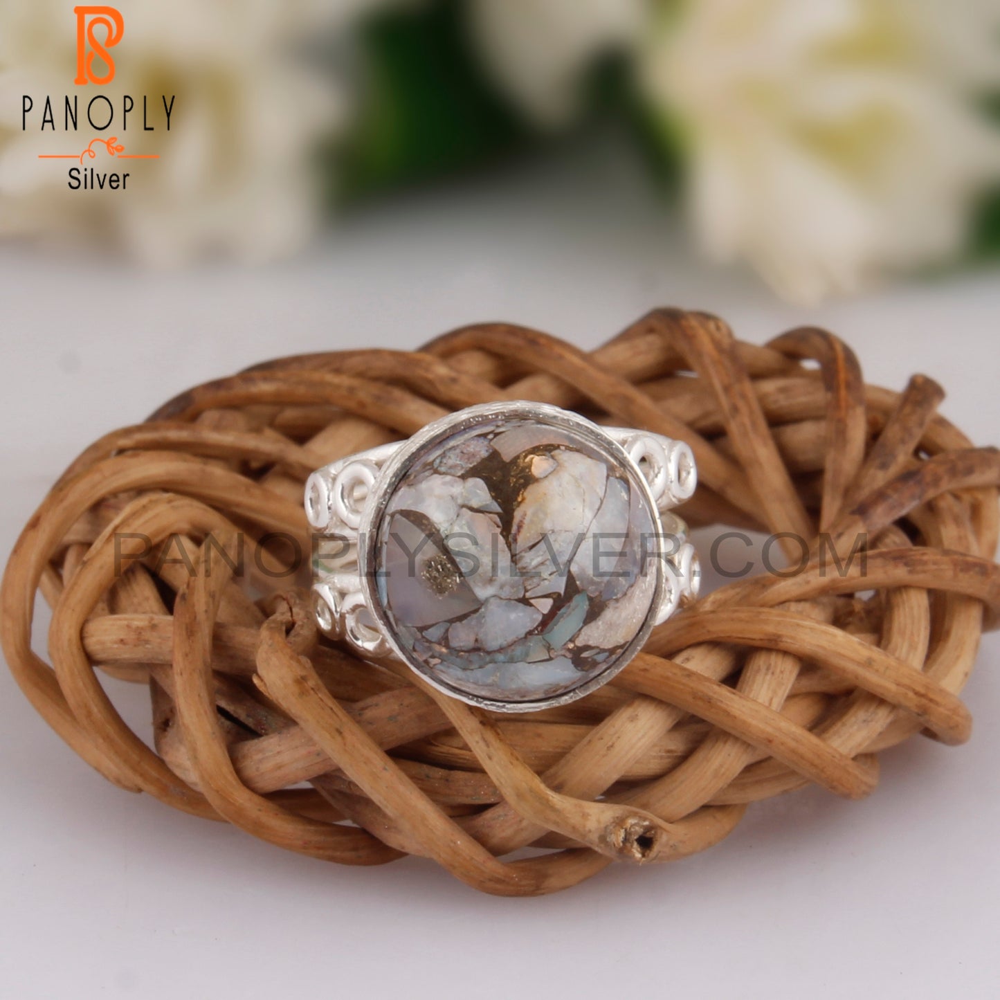 Stylish Mojave Copper Opal Round 925 Sterling Silver Ring