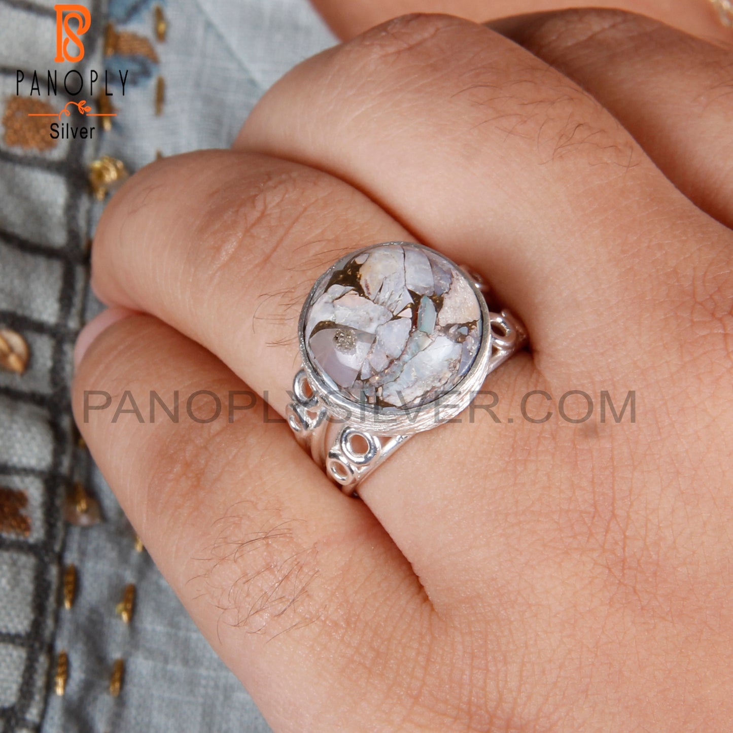 Stylish Mojave Copper Opal Round 925 Sterling Silver Ring