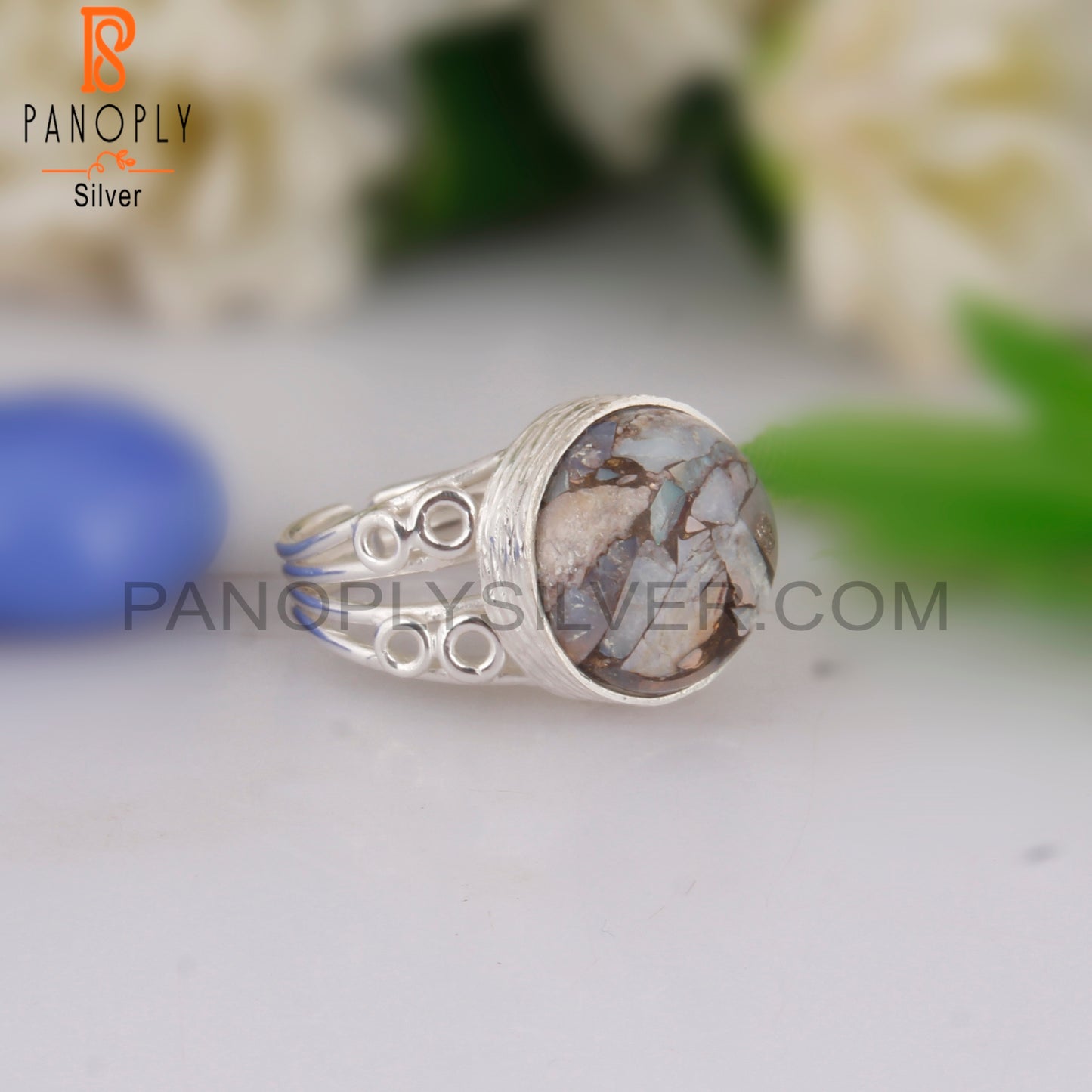 Stylish Mojave Copper Opal Round 925 Sterling Silver Ring