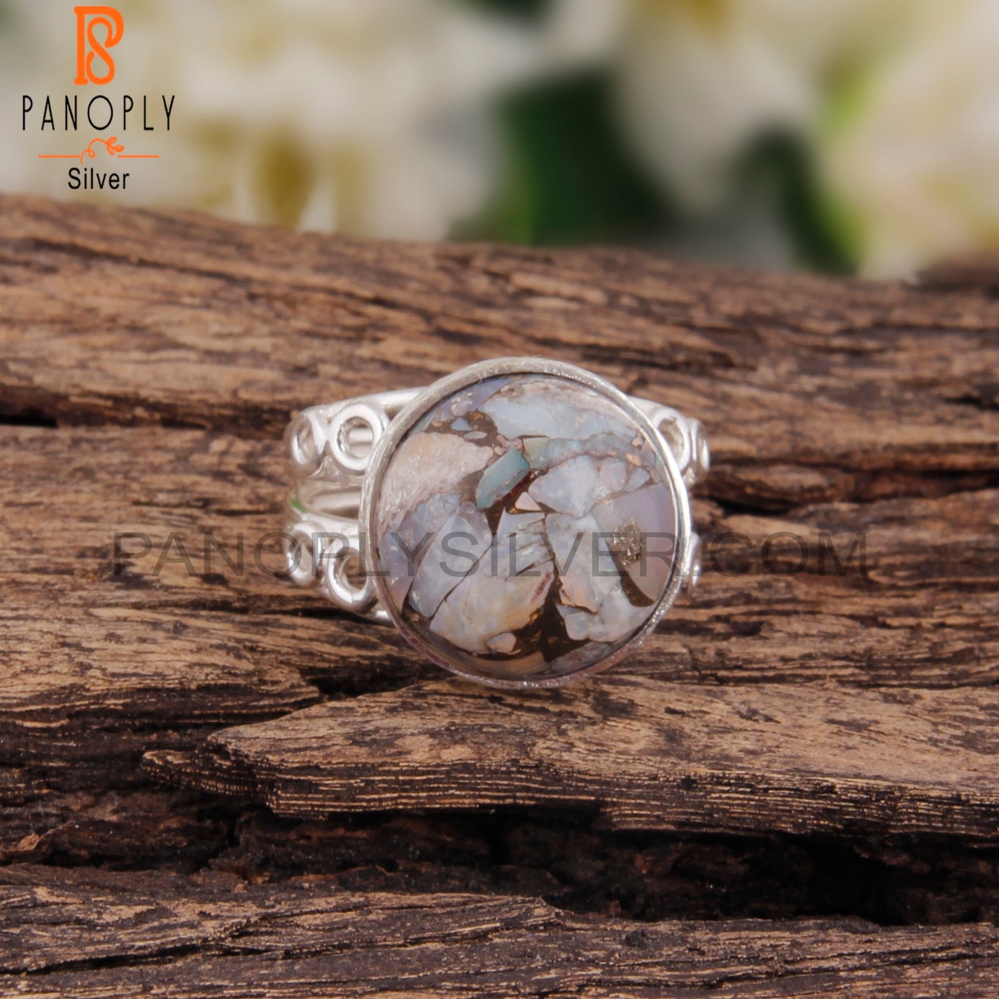 Stylish Mojave Copper Opal Round 925 Sterling Silver Ring