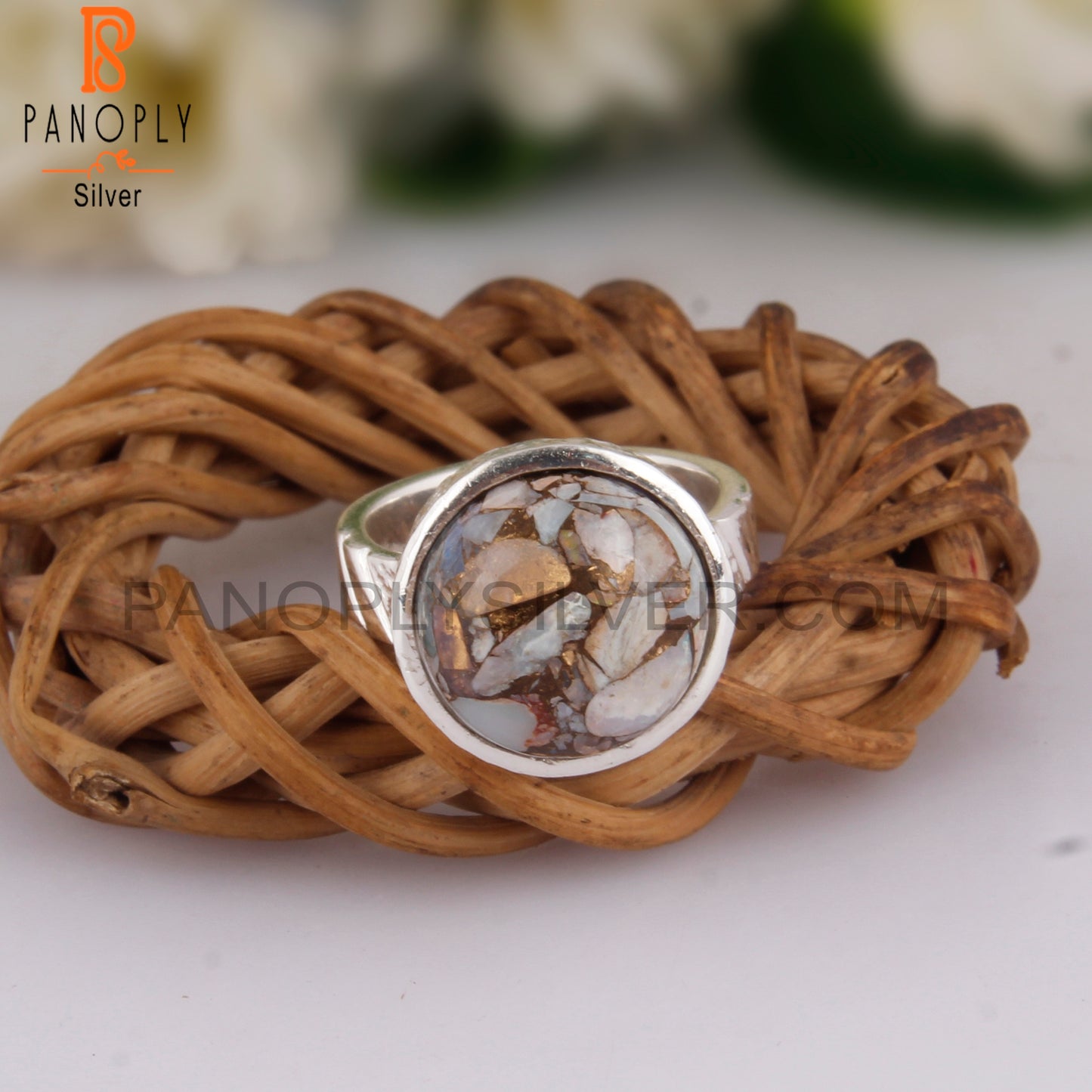 Mojave Copper Ethiopian Opal Round 925 Silver Ring