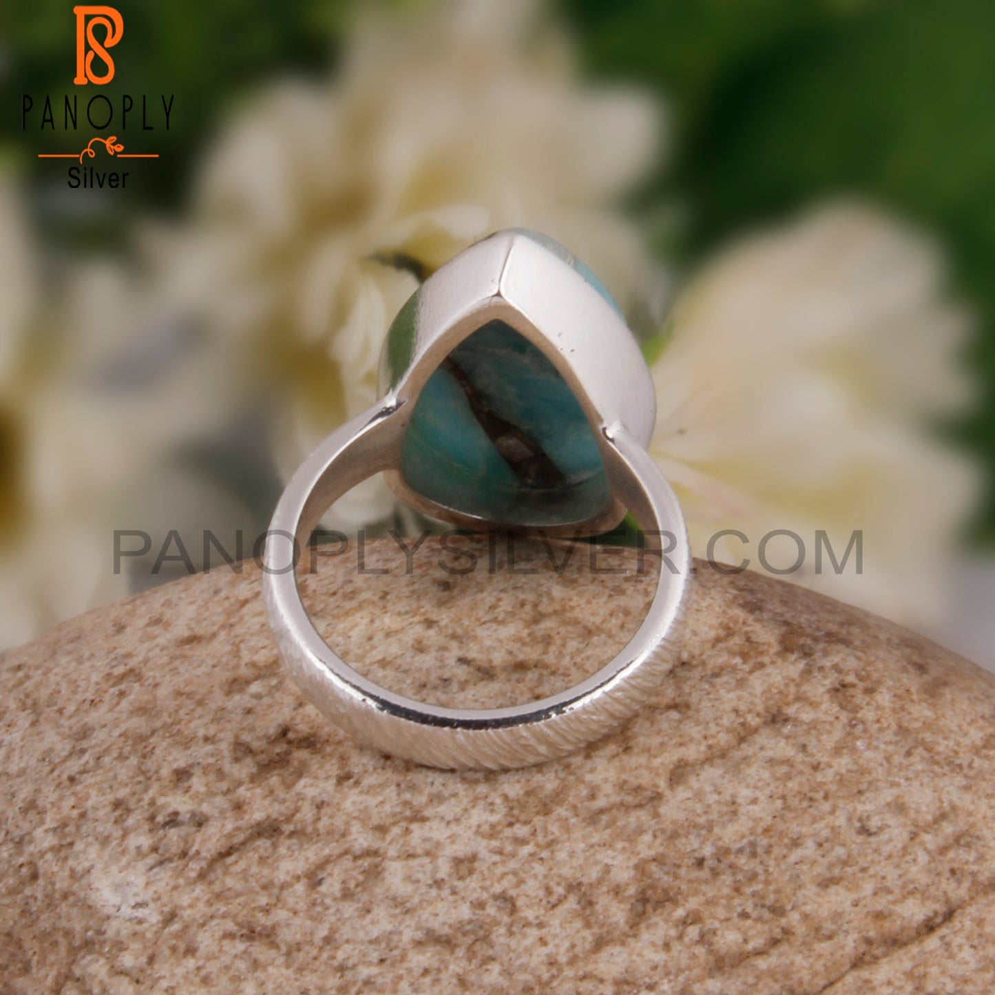 Mojave Copper Amazonite Pear Lightweight 925 Silver Ring
