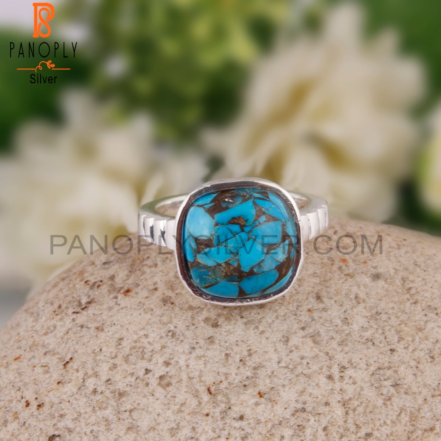 Mojave Copper Turquoise Cushion Handmade 925 Silver Ring