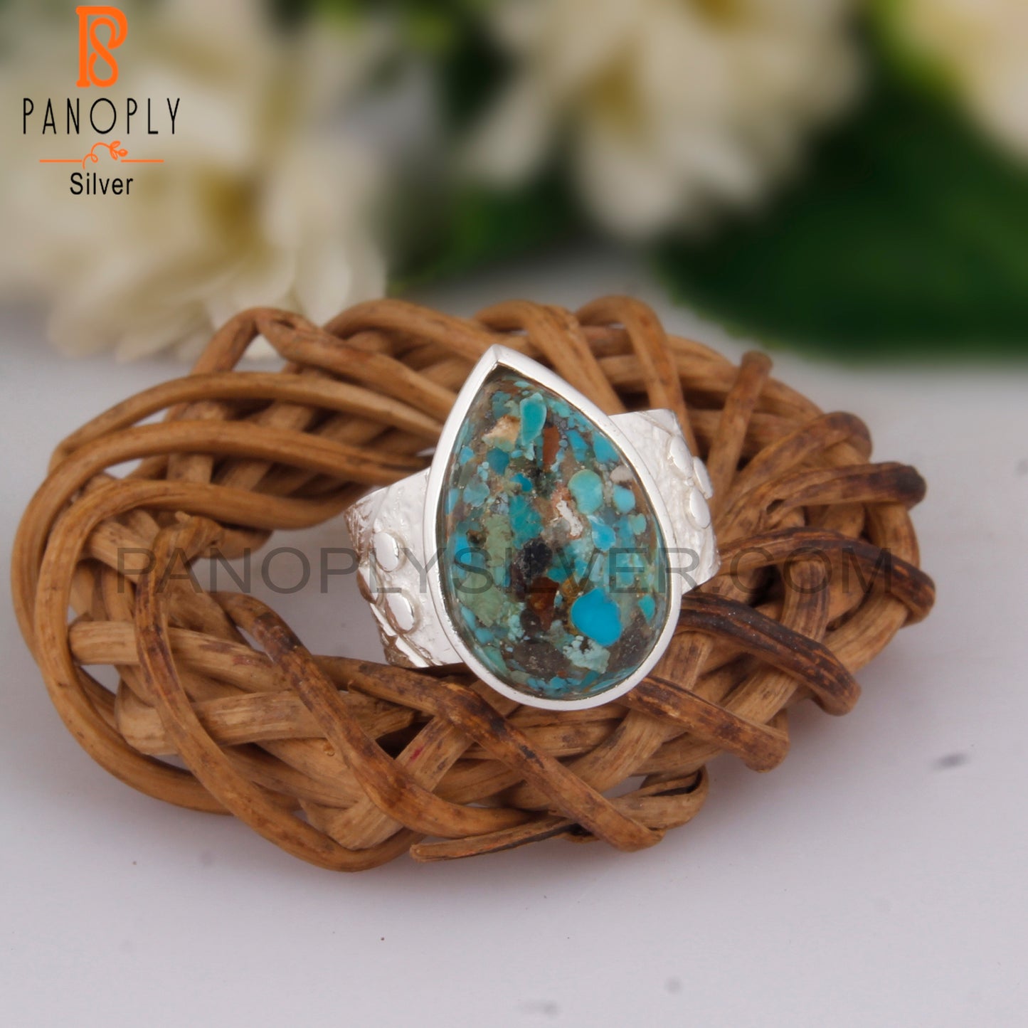 Boulder Turquoise Pear Shape 925 Sterling Silver Wedding Ring