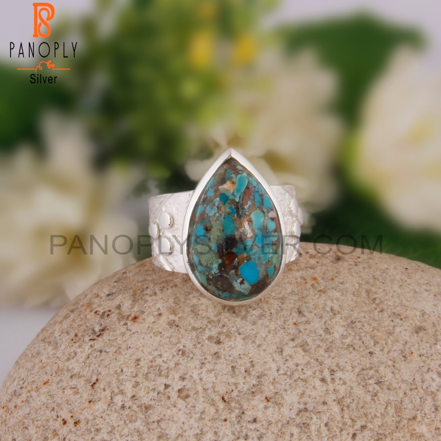 Boulder Turquoise Pear Shape 925 Sterling Silver Wedding Ring