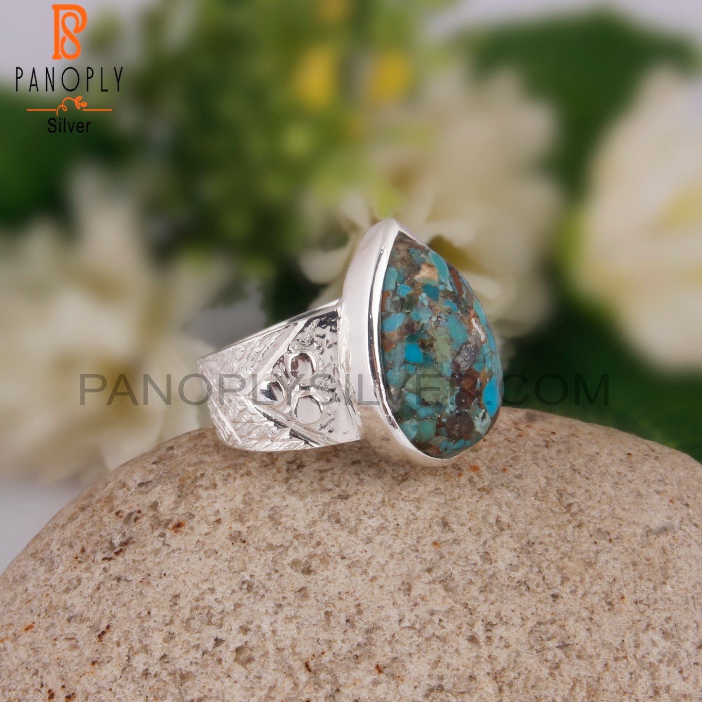 Boulder Turquoise Pear Shape 925 Sterling Silver Wedding Ring