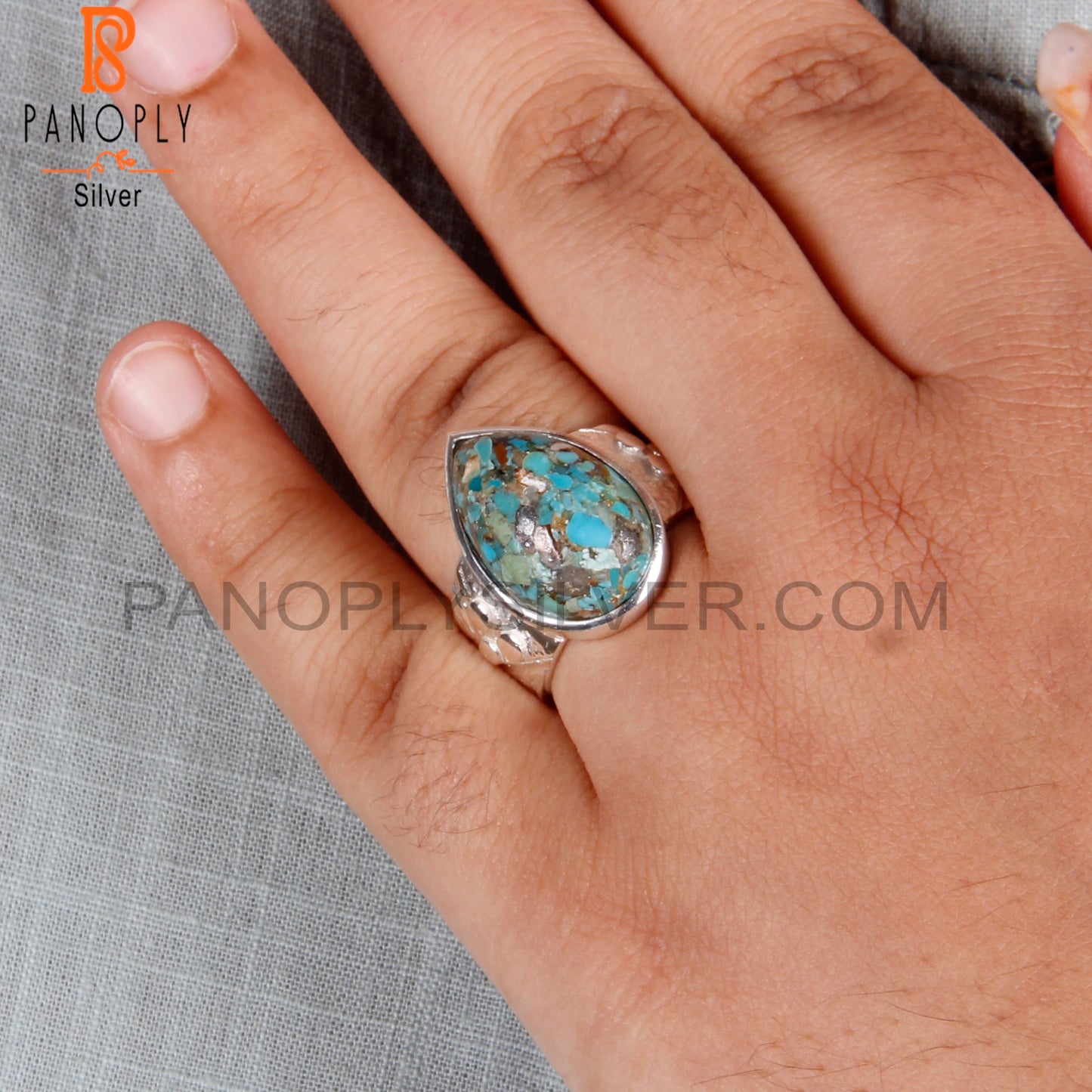 Boulder Turquoise Pear Shape 925 Sterling Silver Wedding Ring