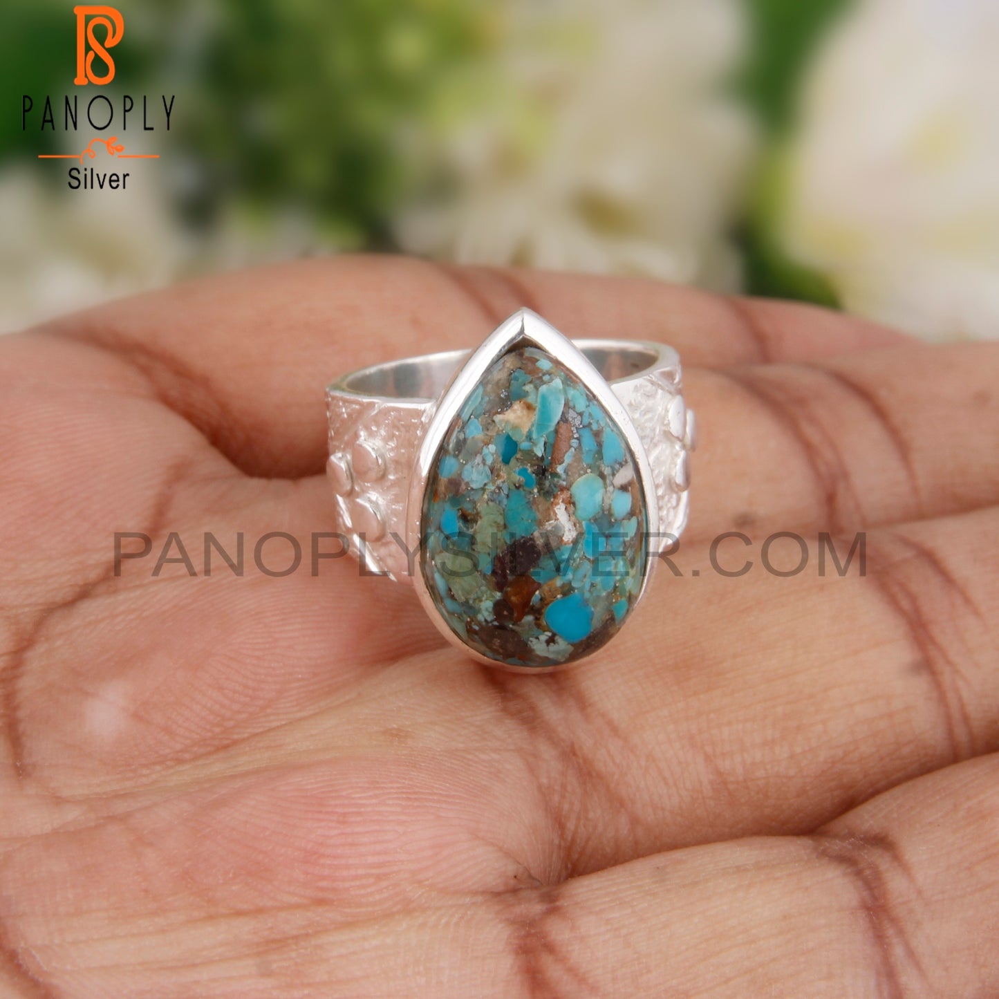 Boulder Turquoise Pear Shape 925 Sterling Silver Wedding Ring