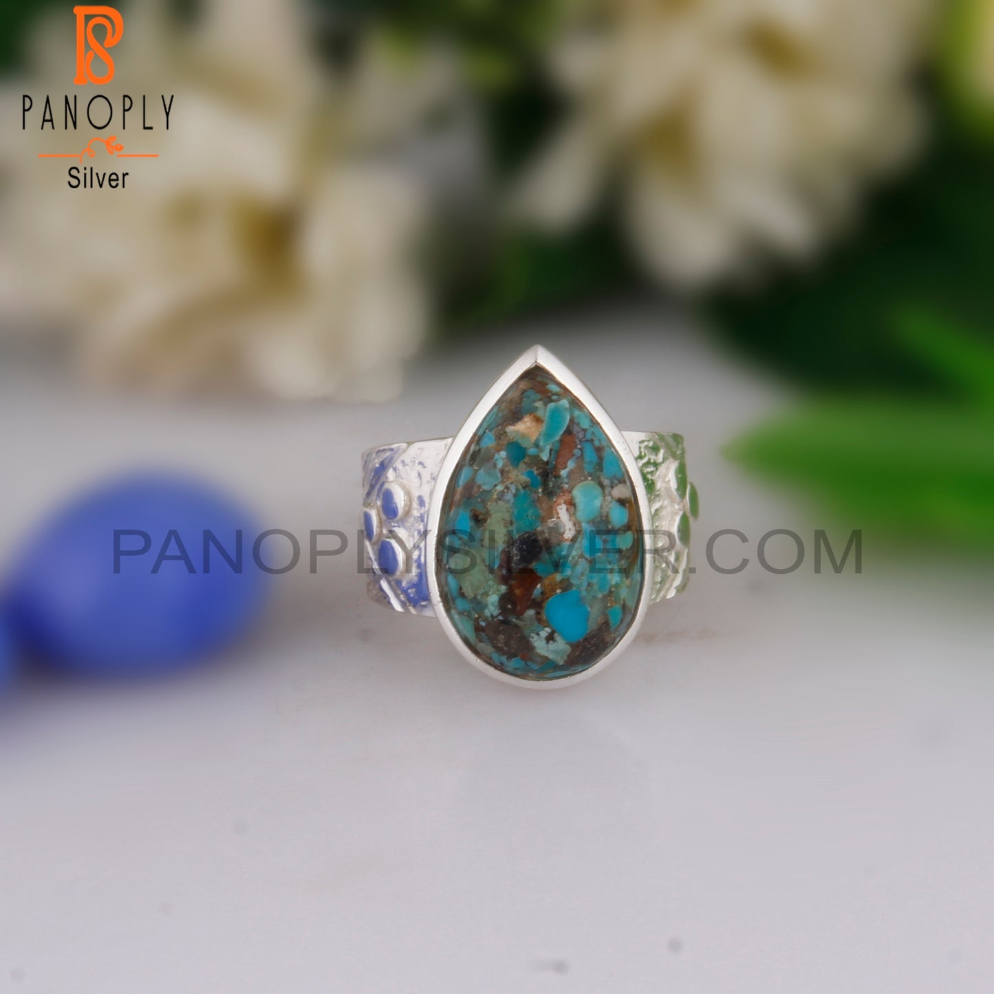 Boulder Turquoise Pear Shape 925 Sterling Silver Wedding Ring
