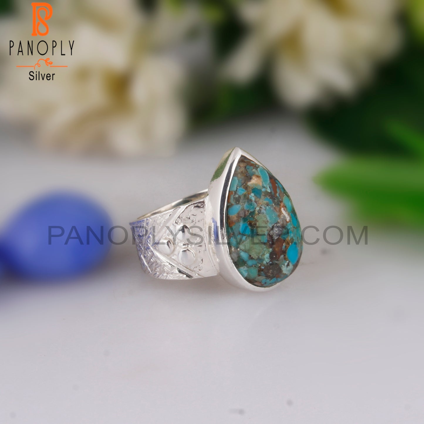 Boulder Turquoise Pear Shape 925 Sterling Silver Wedding Ring