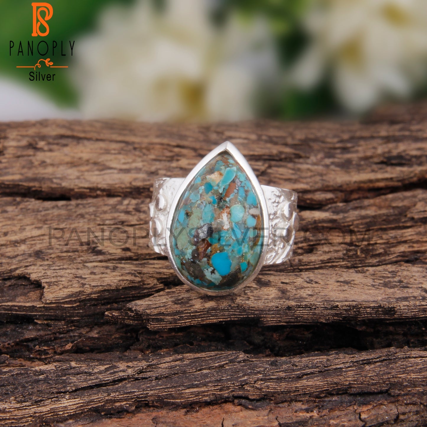 Boulder Turquoise Pear Shape 925 Sterling Silver Wedding Ring