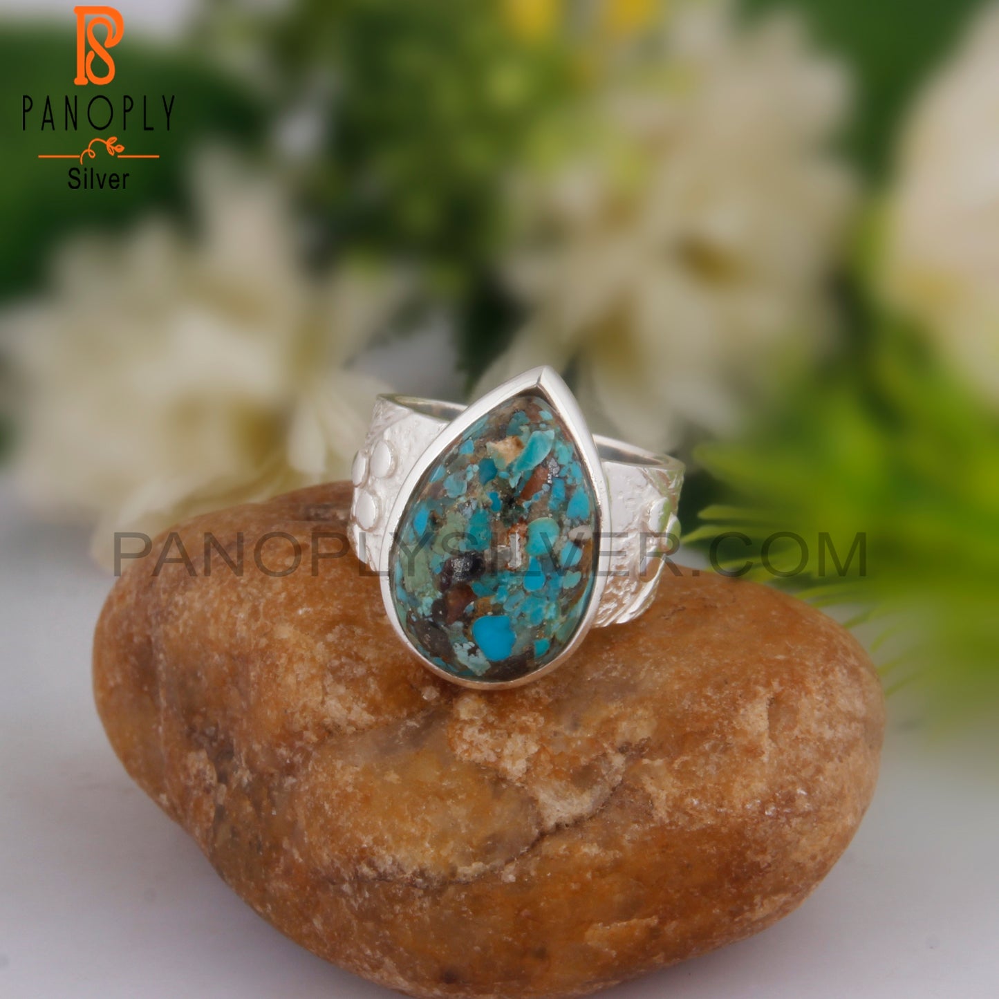 Boulder Turquoise Pear Shape 925 Sterling Silver Wedding Ring