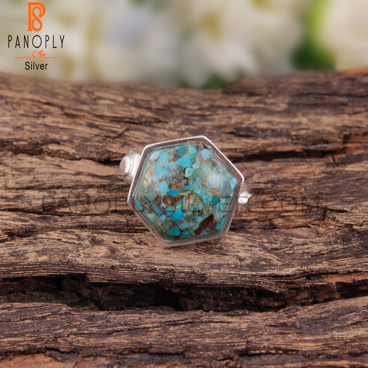 Hexagon Shape Boulder Turquoise 925 Sterling Silver Ring