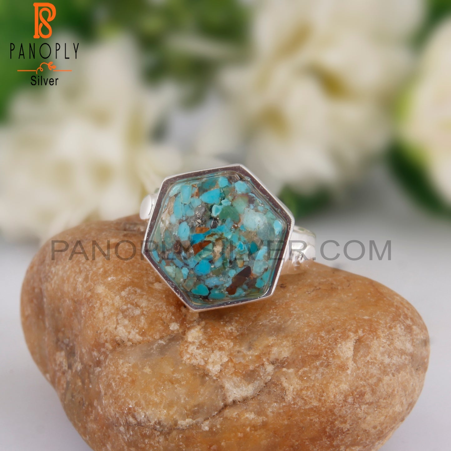 Hexagon Shape Boulder Turquoise 925 Sterling Silver Ring