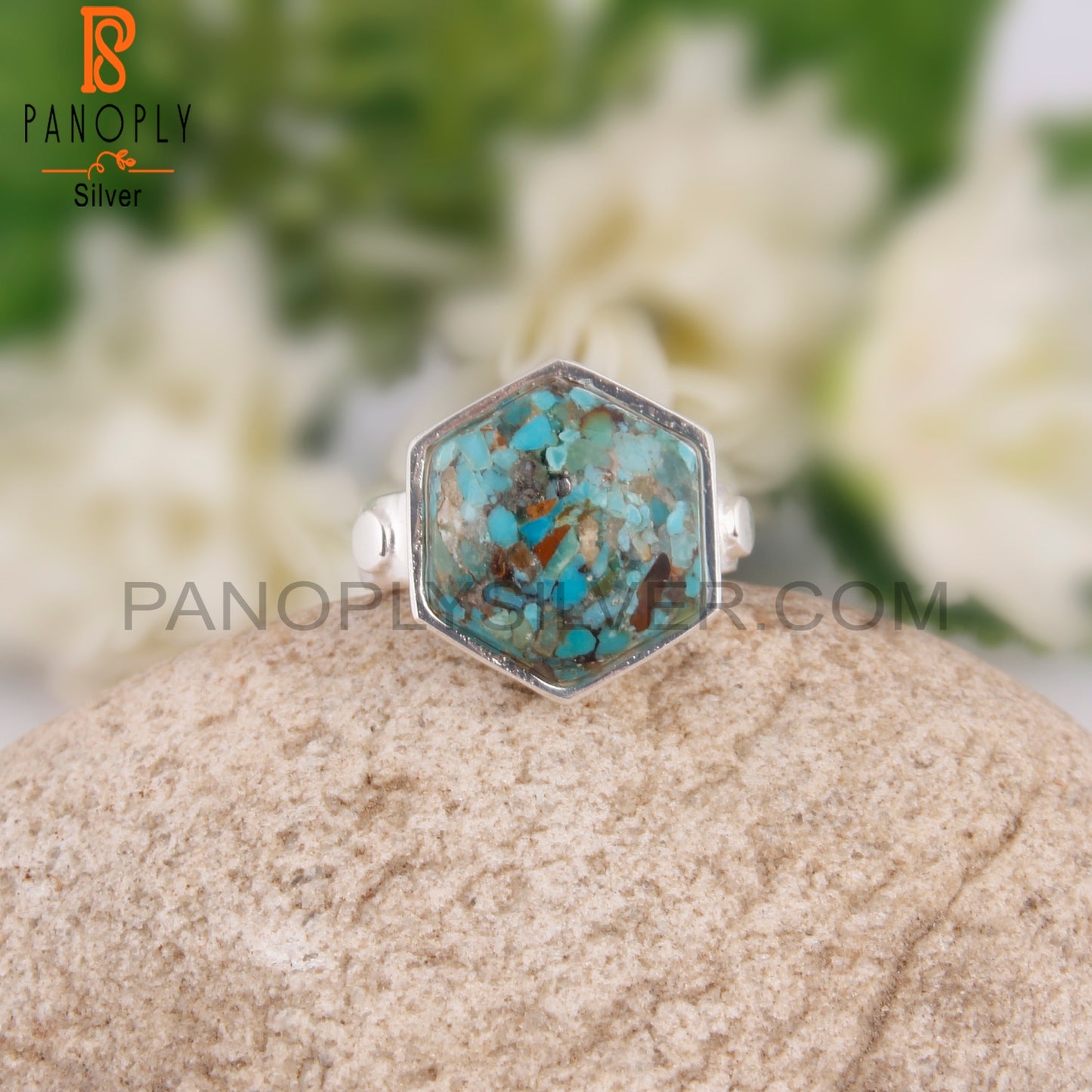Hexagon Shape Boulder Turquoise 925 Sterling Silver Ring