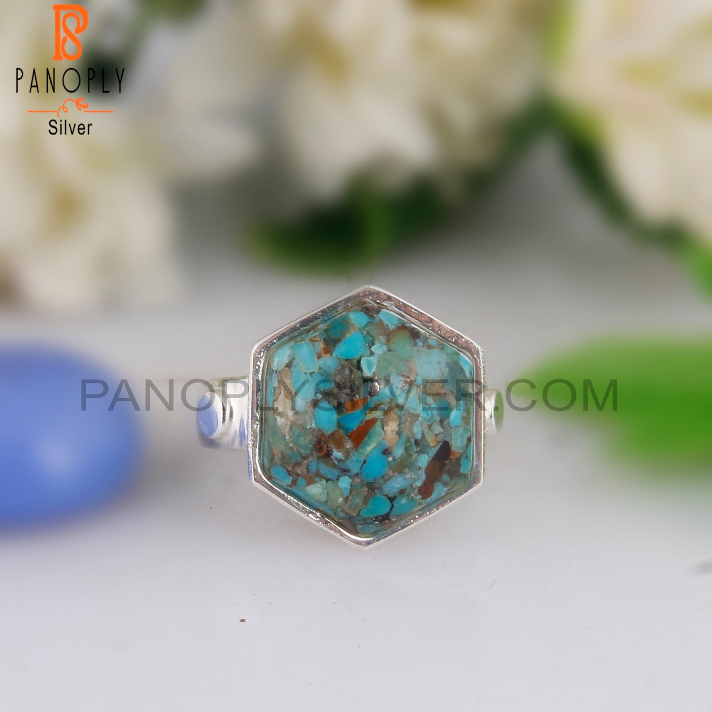 Hexagon Shape Boulder Turquoise 925 Sterling Silver Ring