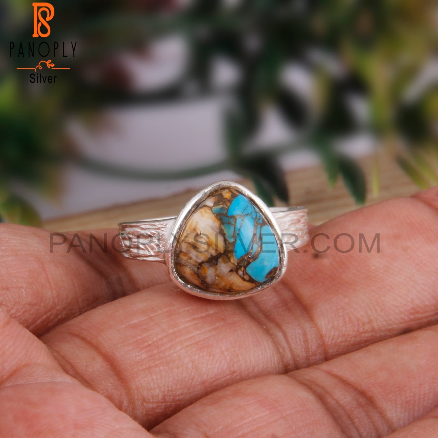 Mojave Copper Oyster Turquoise 925 Silver Gift Ring