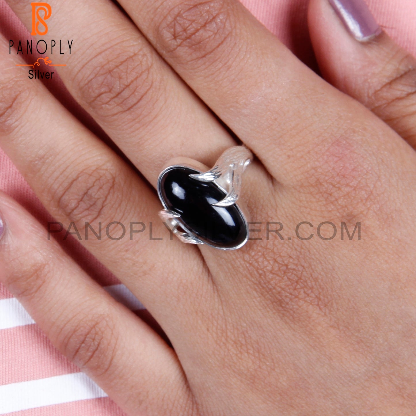 Black Onyx Designer Oval Shape 925 Sterling Silver Ring