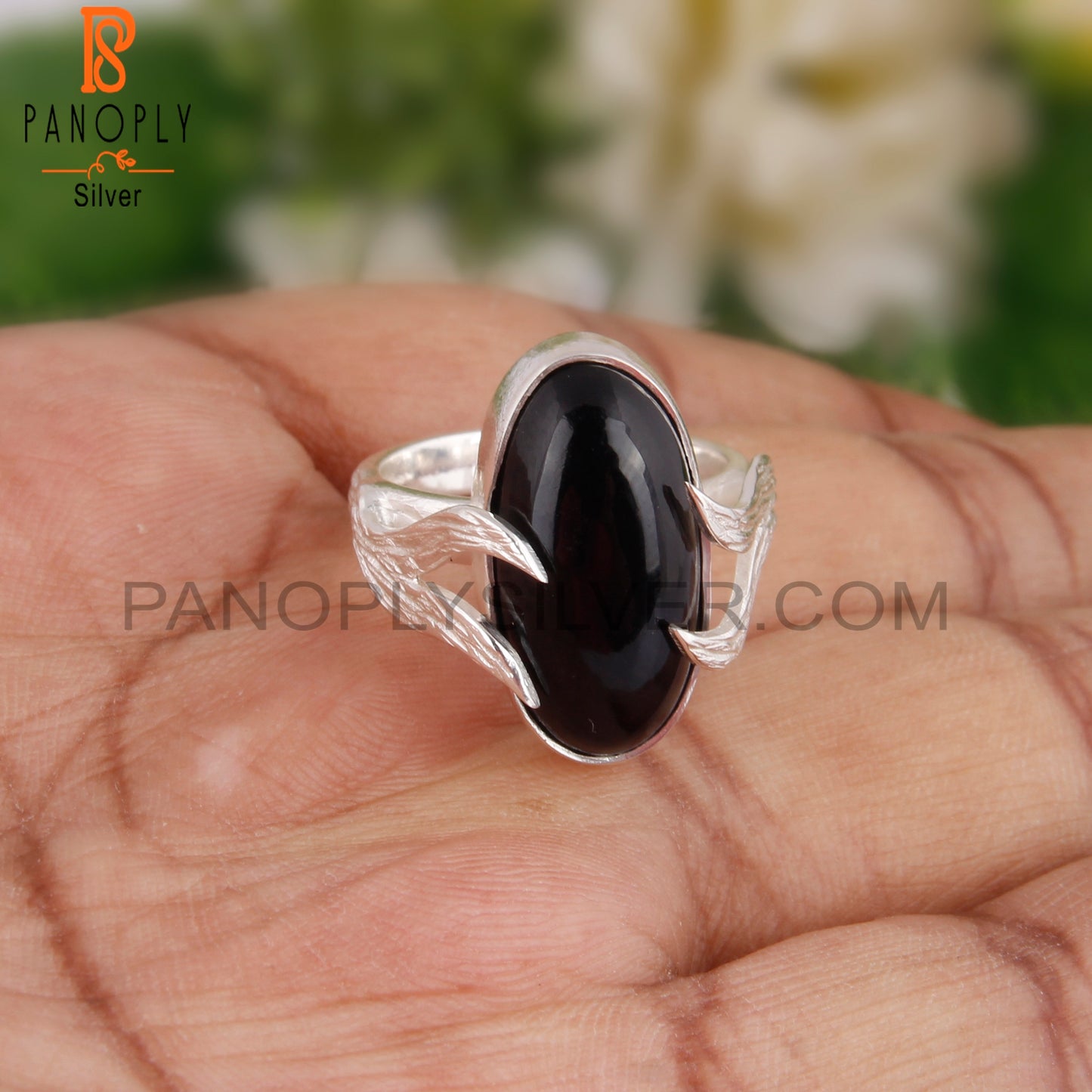 Black Onyx Designer Oval Shape 925 Sterling Silver Ring