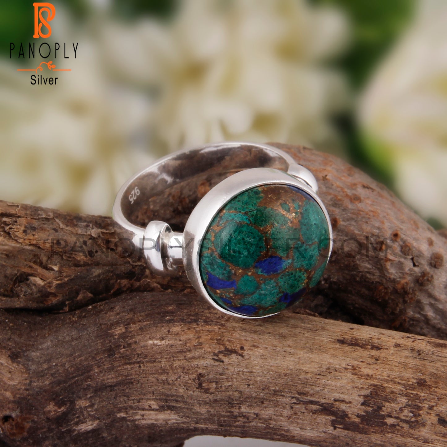 Minimalist Mojave Copper Azurite Malachite 925 Silver Ring
