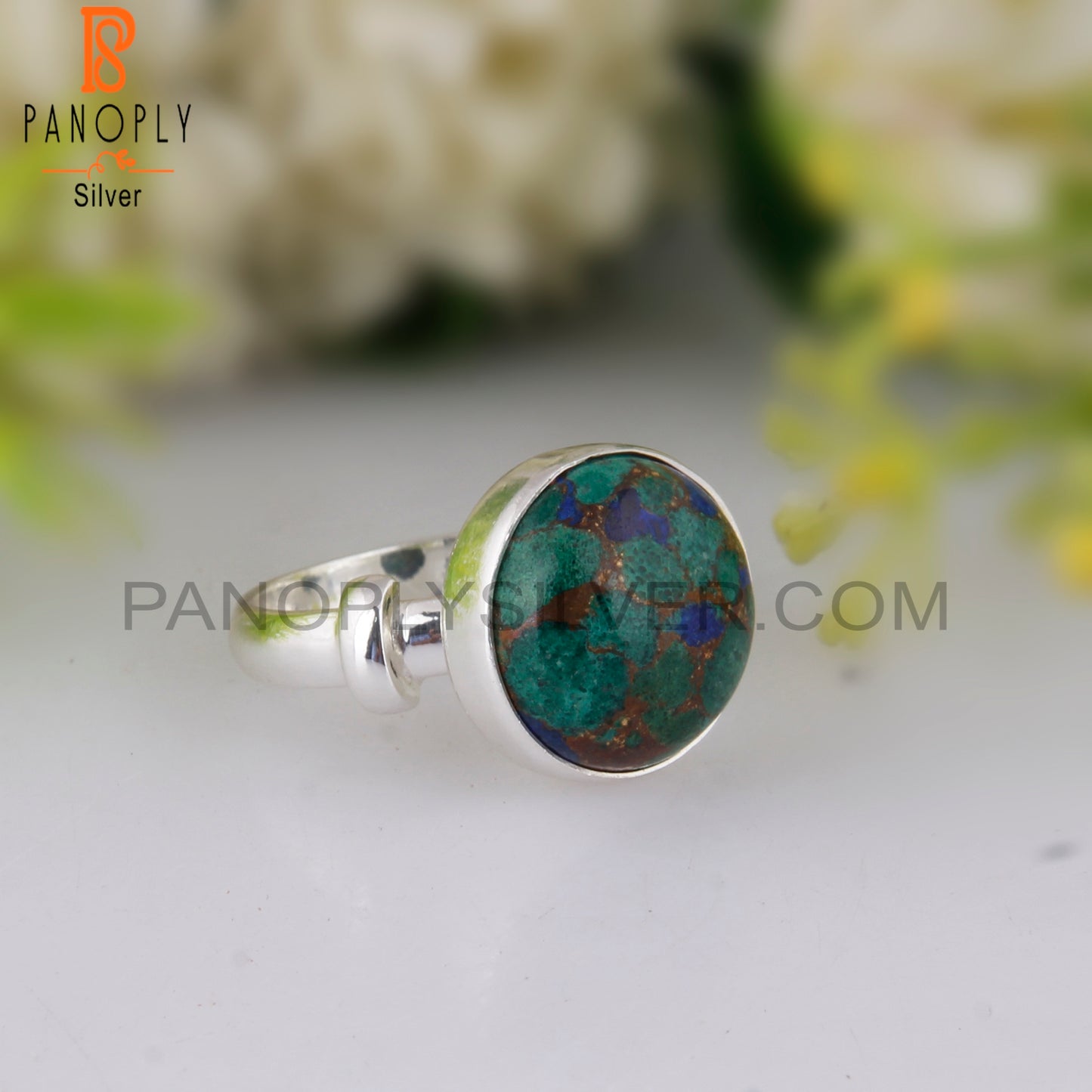 Minimalist Mojave Copper Azurite Malachite 925 Silver Ring