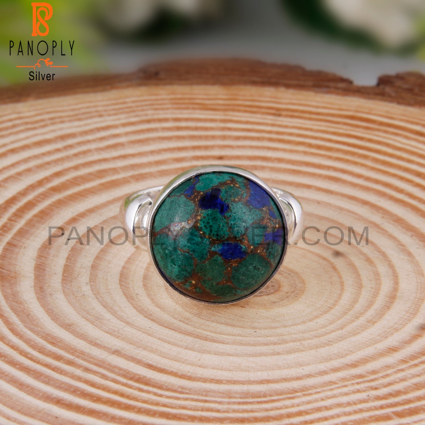 Minimalist Mojave Copper Azurite Malachite 925 Silver Ring