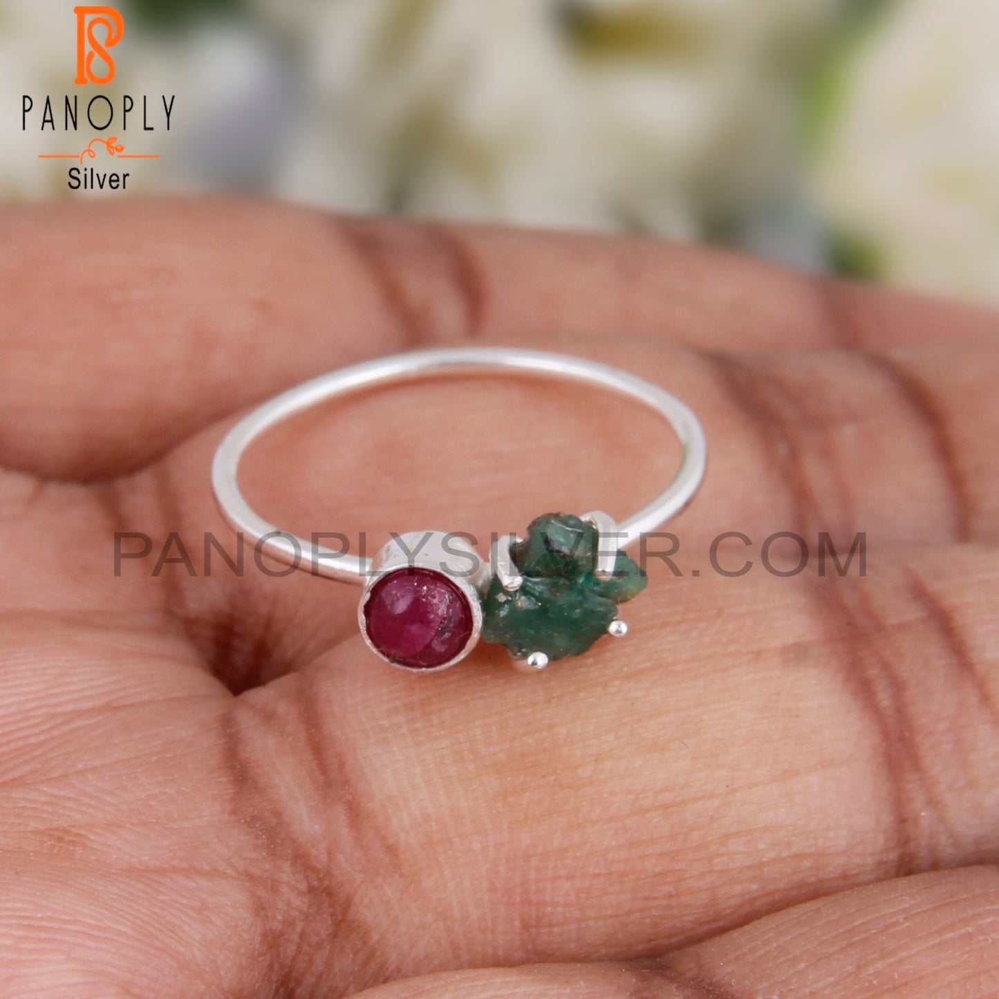 Ruby & Emerald 925 Sterling Silver Ring